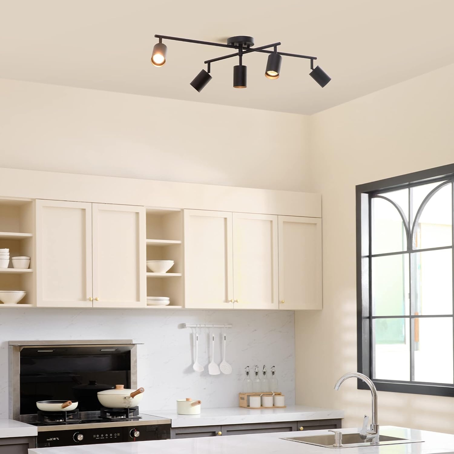 image:imageGlobe Electric 57500 4Light Track Lighting Matte Black Adjustable Center Swivel Bar Modern Ceiling Fixture for Kitchen Island Hallway or Dining Room Table GU10 BiPin Twist and Click BaseBlack Miller