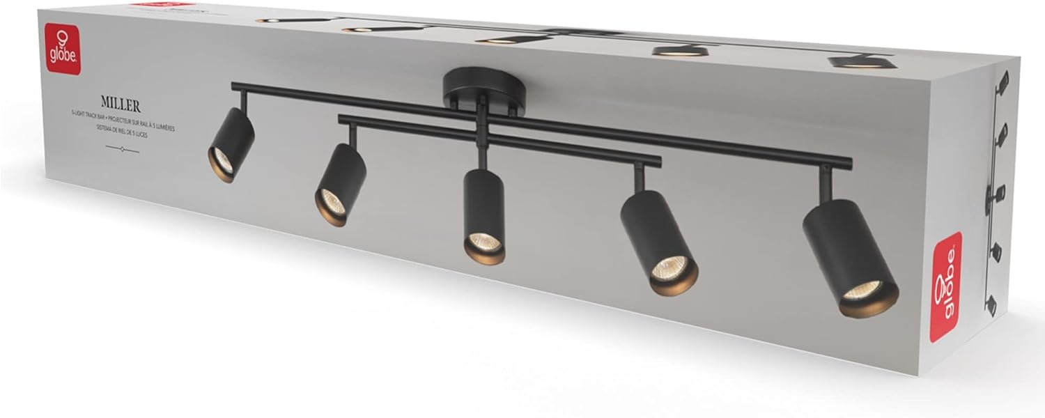 image:imageGlobe Electric 57500 4Light Track Lighting Matte Black Adjustable Center Swivel Bar Modern Ceiling Fixture for Kitchen Island Hallway or Dining Room Table GU10 BiPin Twist and Click BaseBlack Miller