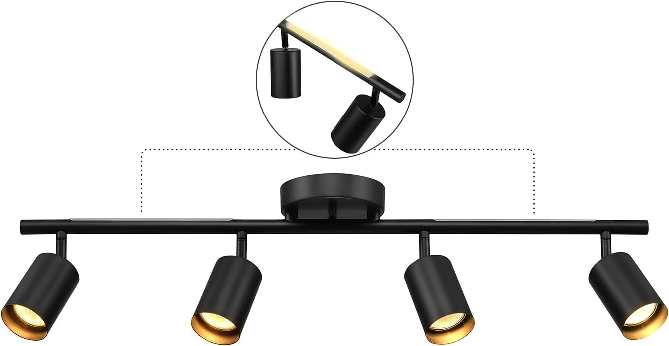 image:imageGlobe Electric 57500 4Light Track Lighting Matte Black Adjustable Center Swivel Bar Modern Ceiling Fixture for Kitchen Island Hallway or Dining Room Table GU10 BiPin Twist and Click BaseBlack Pratt