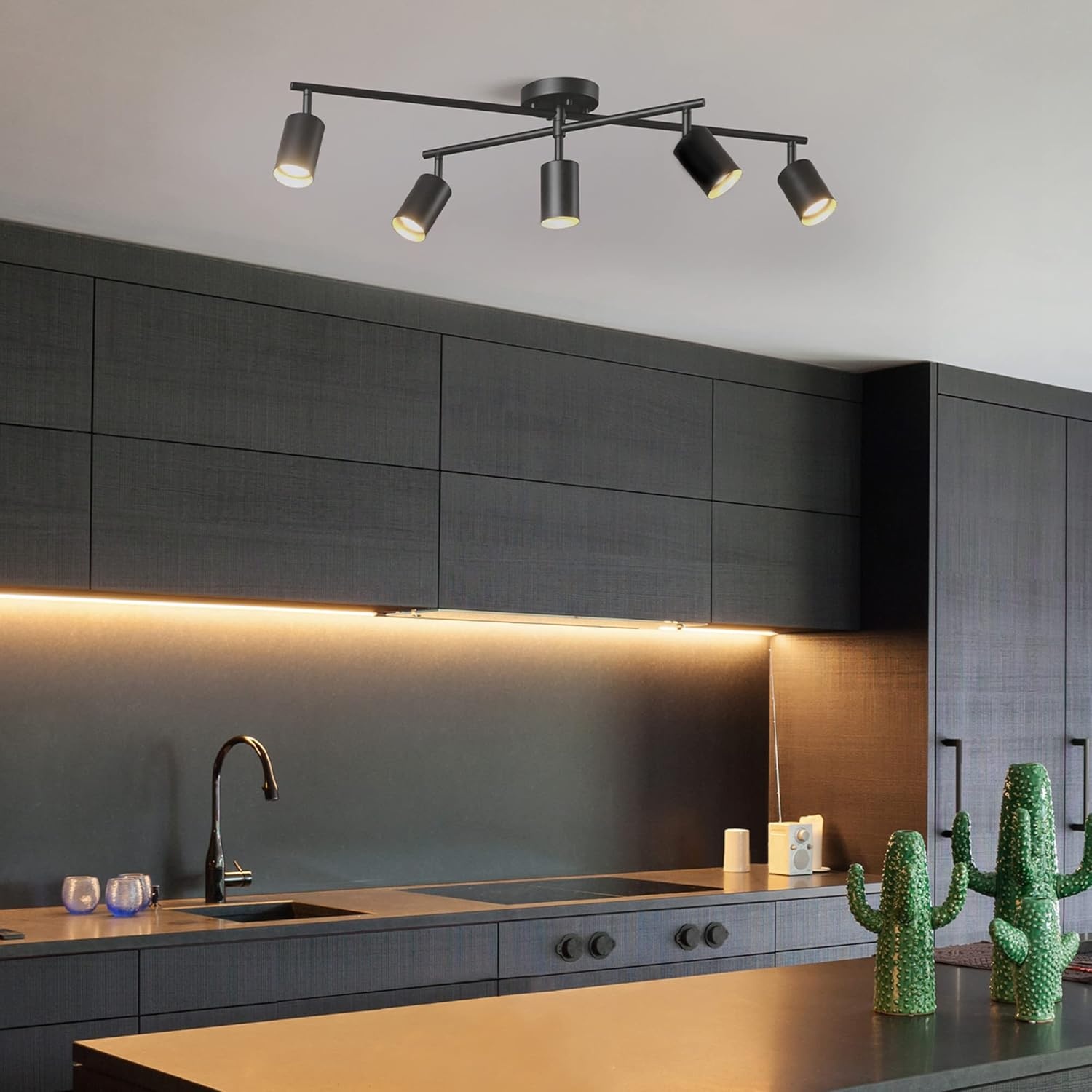 image:imageGlobe Electric 57500 4Light Track Lighting Matte Black Adjustable Center Swivel Bar Modern Ceiling Fixture for Kitchen Island Hallway or Dining Room Table GU10 BiPin Twist and Click BaseBlack Miller