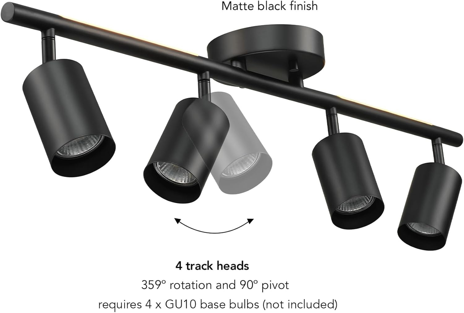 image:imageGlobe Electric 57500 4Light Track Lighting Matte Black Adjustable Center Swivel Bar Modern Ceiling Fixture for Kitchen Island Hallway or Dining Room Table GU10 BiPin Twist and Click BaseBlack Pratt