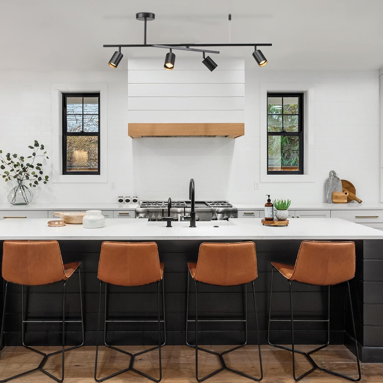 image:imageGlobe Electric 57500 4Light Track Lighting Matte Black Adjustable Center Swivel Bar Modern Ceiling Fixture for Kitchen Island Hallway or Dining Room Table GU10 BiPin Twist and Click BaseBlack West