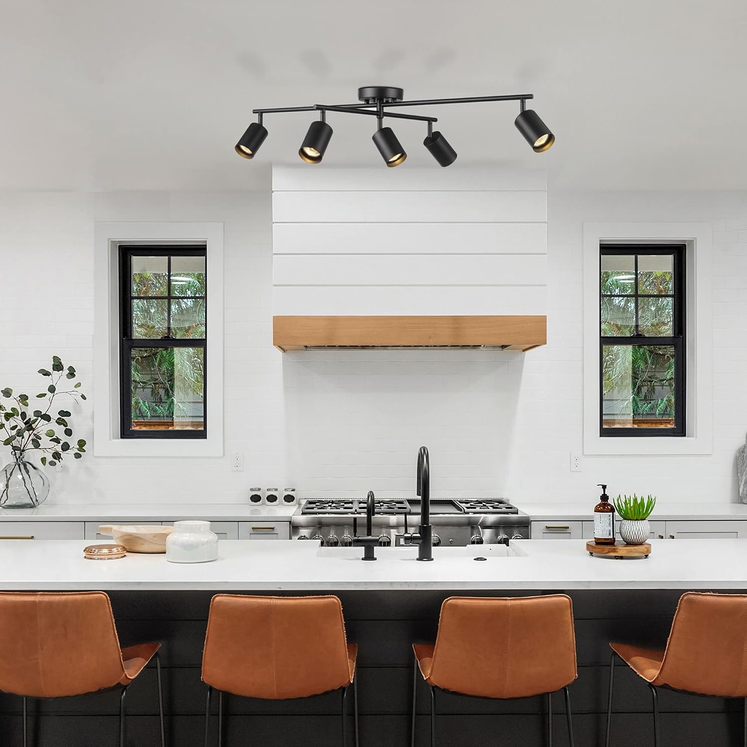 image:imageGlobe Electric 57500 4Light Track Lighting Matte Black Adjustable Center Swivel Bar Modern Ceiling Fixture for Kitchen Island Hallway or Dining Room Table GU10 BiPin Twist and Click BaseBlack Miller
