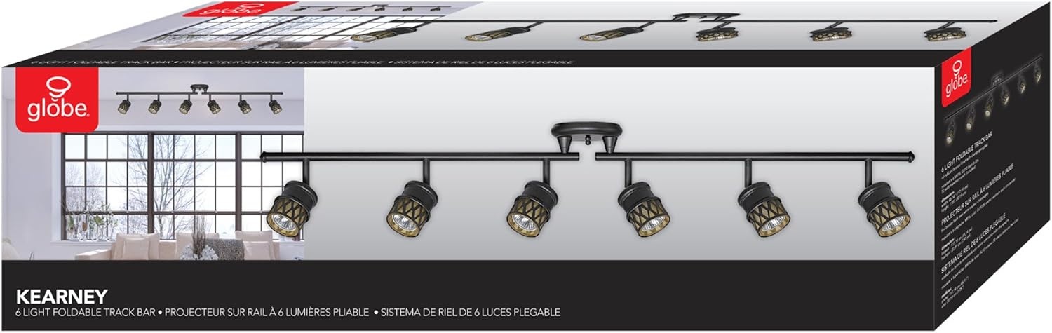 image:imageGlobe Electric 59086 6Light Foldable Track Lighting Oil Rubbed Bronze Finish Adjustable Champagne Glass Heads Ceiling Light Fixture for Kitchen Island or Dining Room GU10 Base Timeless