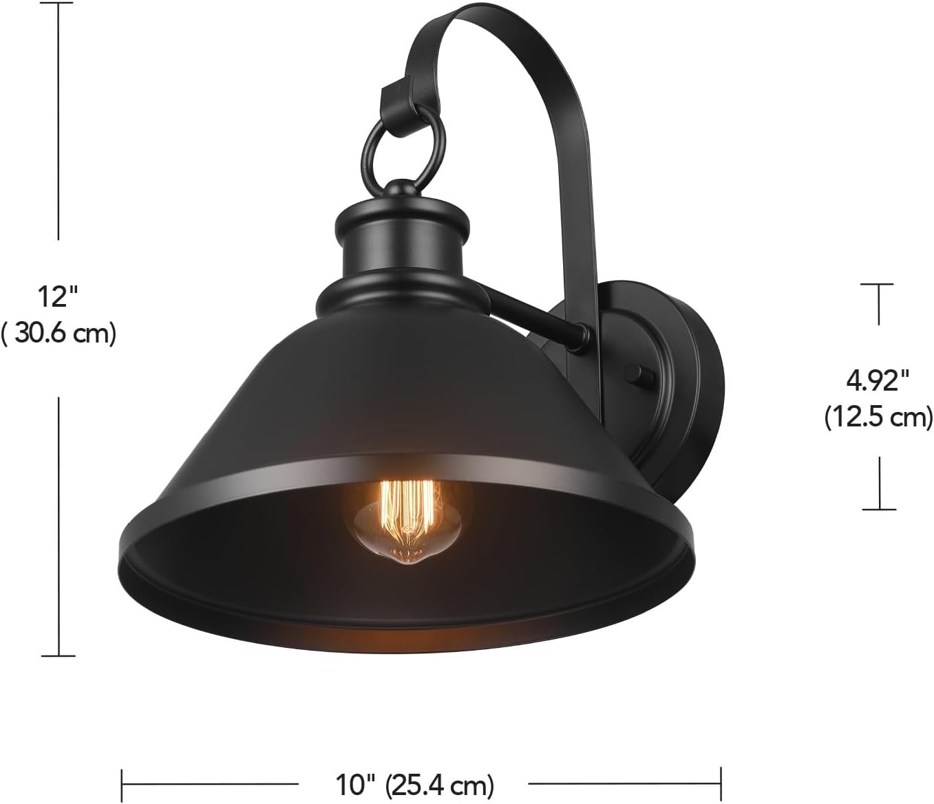 image:imageGlobe Electric 60000011 1Light Outdoor Wall Sconce Matte Black 10 Warehouse Shade Gooseneck Stem Porch Light Wall Lighting Patio Dcor