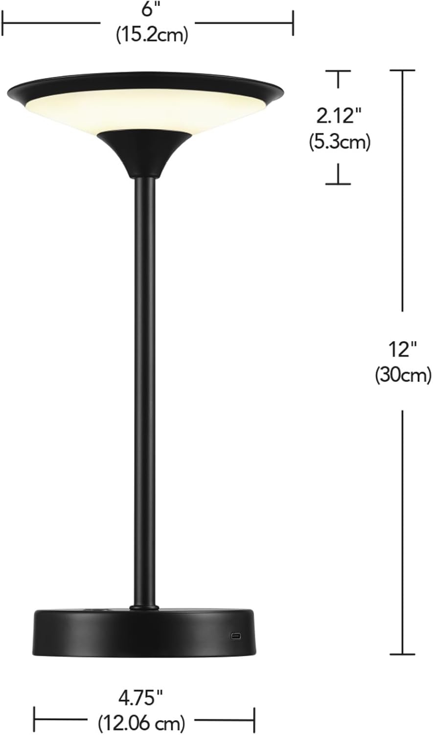 image:imageGlobe Electric 60000118 8 15W LED Integrated Outdoor Table Lamp Black Plugin Rechargeable Battery USBC Cable Frosted Acrylic Diffuser 4Step Dimmer Touch Switch Wet RatedBlack