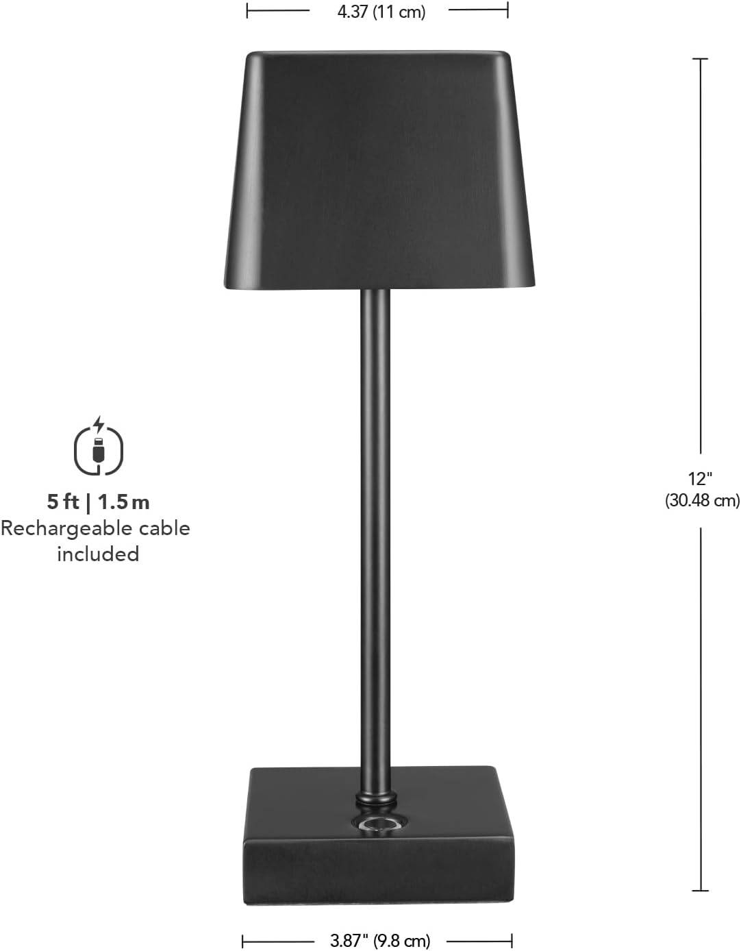 image:imageGlobe Electric 60000118 8 15W LED Integrated Outdoor Table Lamp Black Plugin Rechargeable Battery USBC Cable Frosted Acrylic Diffuser 4Step Dimmer Touch Switch Wet RatedBlack Solar