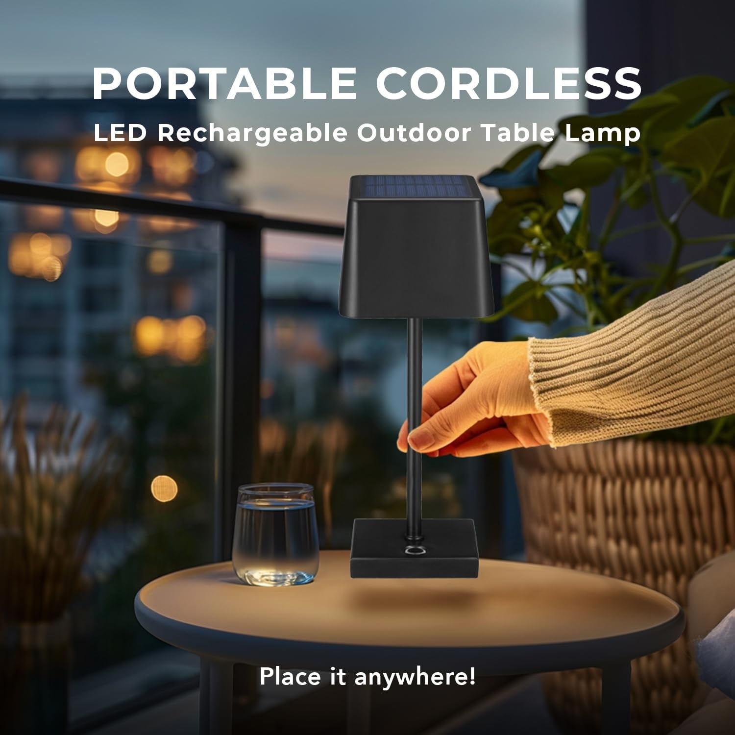 image:imageGlobe Electric 60000118 8 15W LED Integrated Outdoor Table Lamp Black Plugin Rechargeable Battery USBC Cable Frosted Acrylic Diffuser 4Step Dimmer Touch Switch Wet RatedBlack Solar