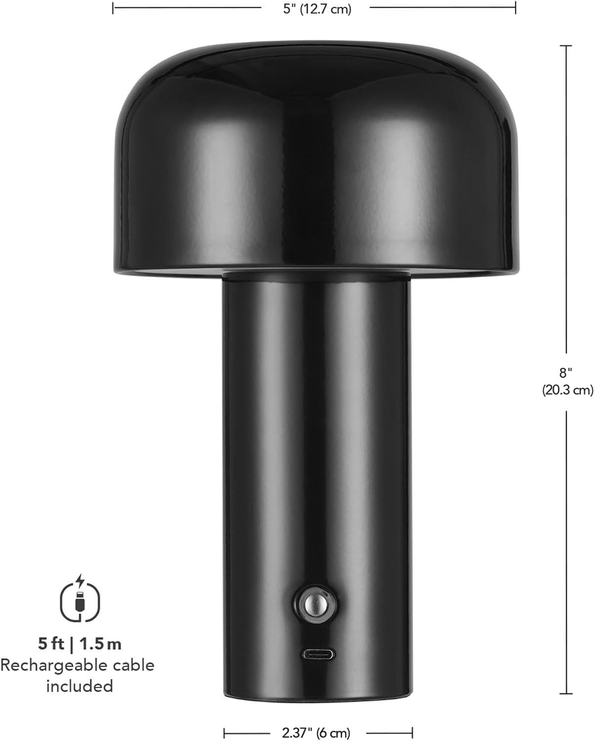 image:imageGlobe Electric 60000118 8 15W LED Integrated Outdoor Table Lamp Black Plugin Rechargeable Battery USBC Cable Frosted Acrylic Diffuser 4Step Dimmer Touch Switch Wet RatedBlack LED
