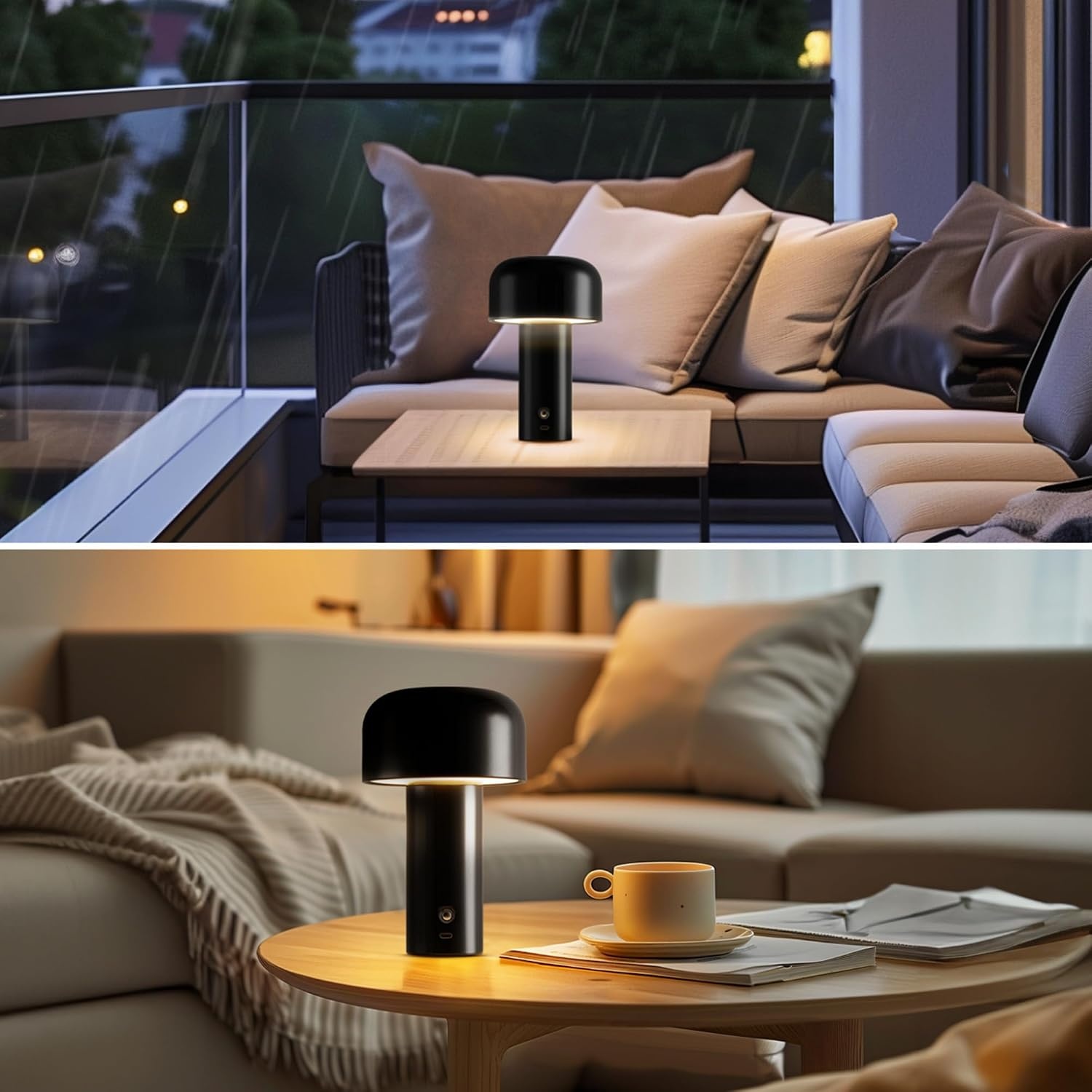 image:imageGlobe Electric 60000118 8 15W LED Integrated Outdoor Table Lamp Black Plugin Rechargeable Battery USBC Cable Frosted Acrylic Diffuser 4Step Dimmer Touch Switch Wet RatedBlack LED