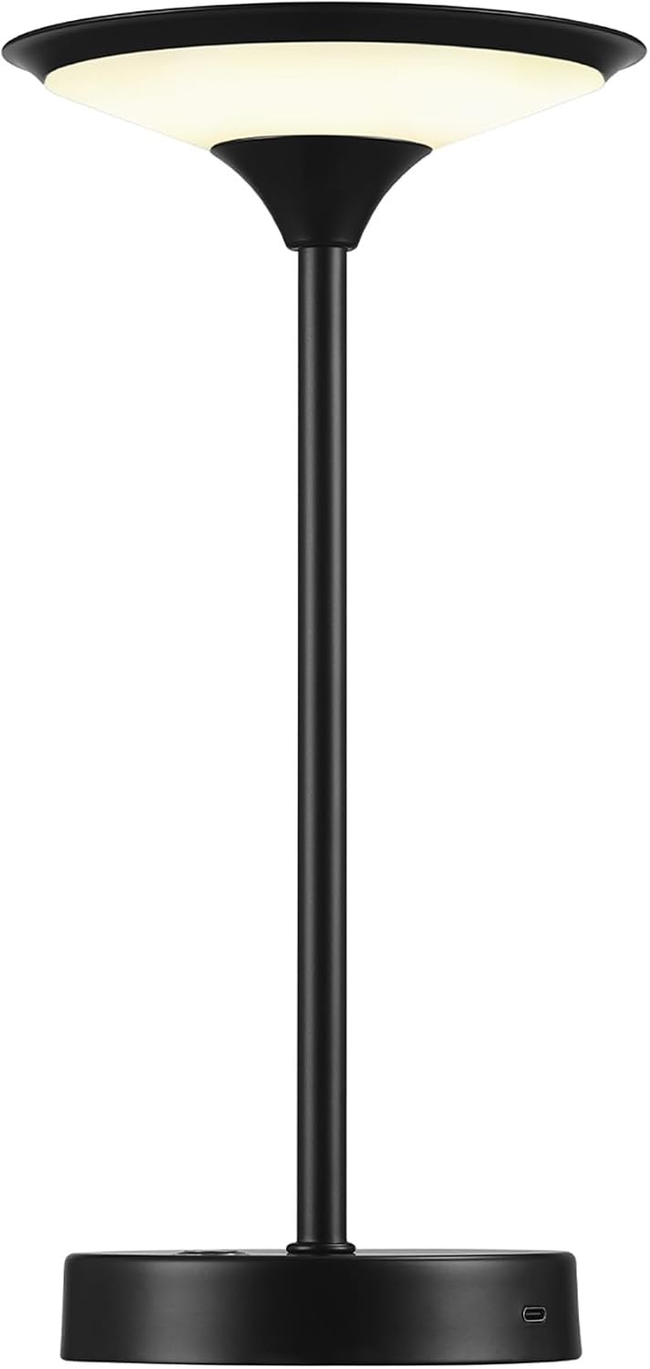 image:imageGlobe Electric 60000118 8 15W LED Integrated Outdoor Table Lamp Black Plugin Rechargeable Battery USBC Cable Frosted Acrylic Diffuser 4Step Dimmer Touch Switch Wet RatedBlack
