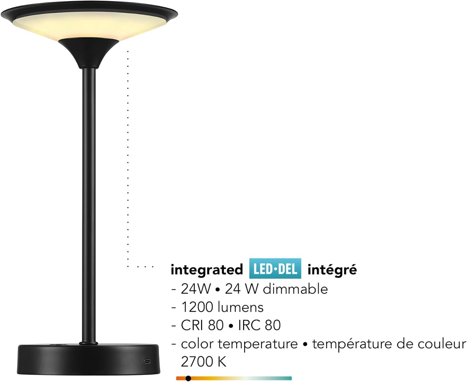 image:imageGlobe Electric 60000118 8 15W LED Integrated Outdoor Table Lamp Black Plugin Rechargeable Battery USBC Cable Frosted Acrylic Diffuser 4Step Dimmer Touch Switch Wet RatedBlack