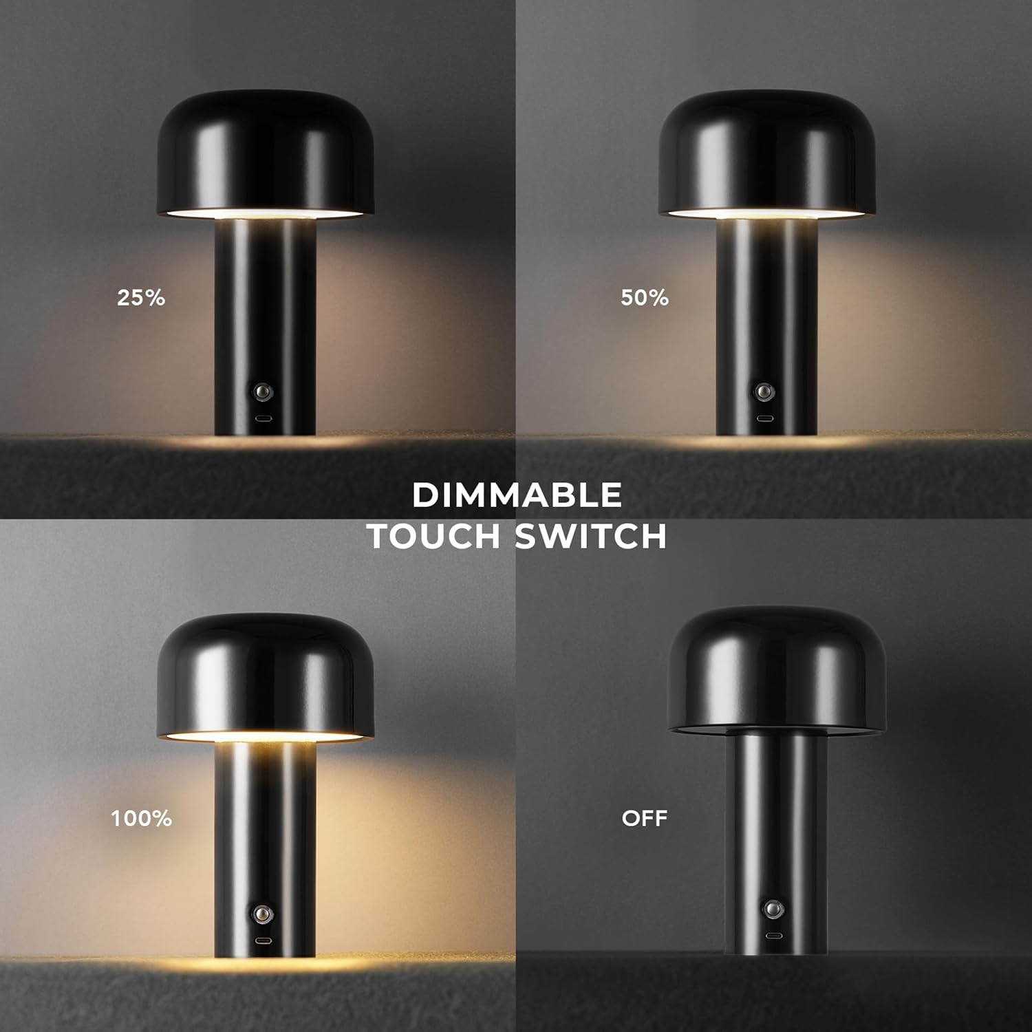 image:imageGlobe Electric 60000118 8 15W LED Integrated Outdoor Table Lamp Black Plugin Rechargeable Battery USBC Cable Frosted Acrylic Diffuser 4Step Dimmer Touch Switch Wet RatedBlack LED