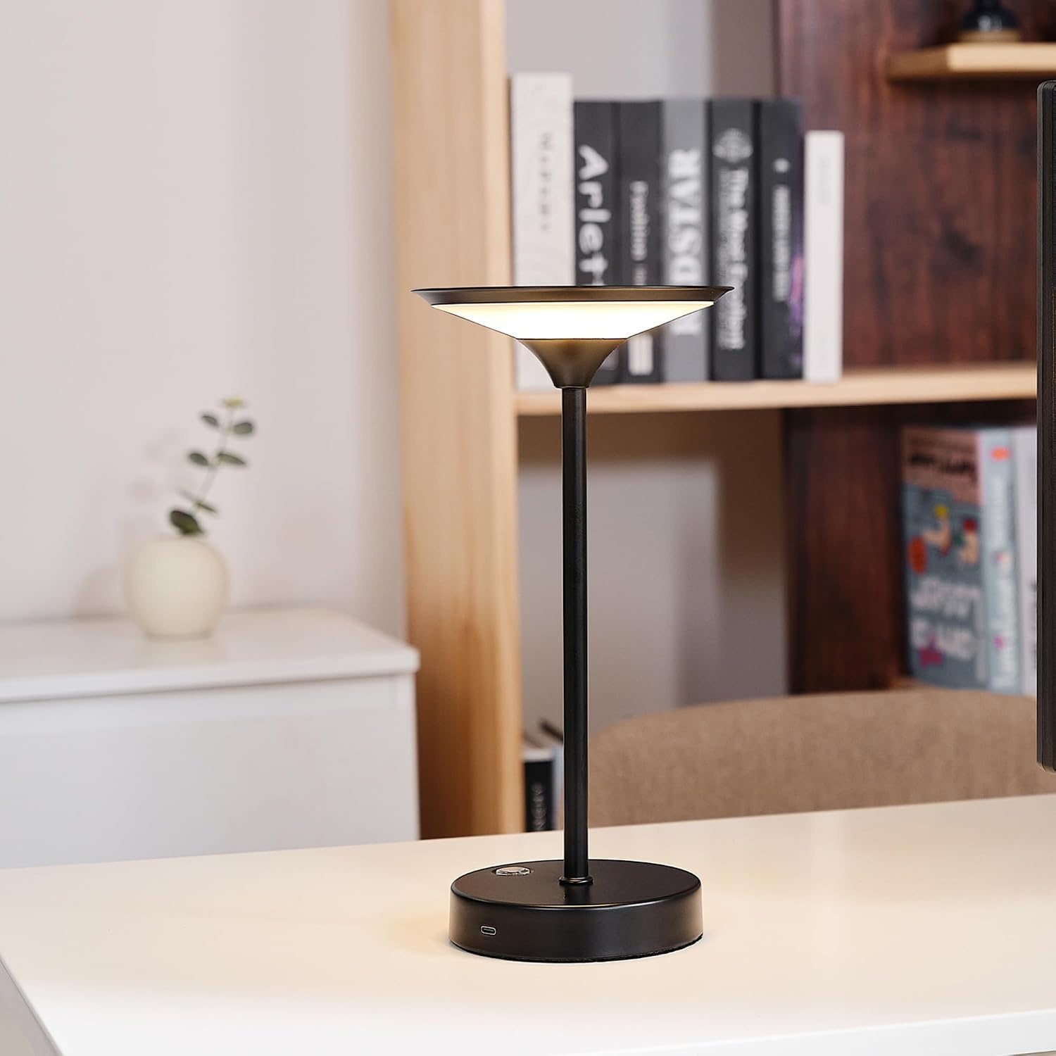 image:imageGlobe Electric 60000118 8 15W LED Integrated Outdoor Table Lamp Black Plugin Rechargeable Battery USBC Cable Frosted Acrylic Diffuser 4Step Dimmer Touch Switch Wet RatedBlack