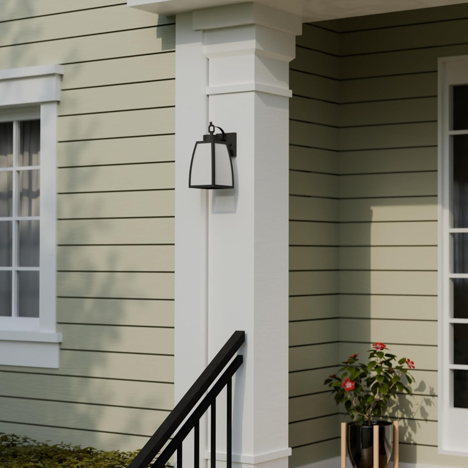 image:imageGlobe Electric 60000131 2Light Outdoor Wall Sconce Dark Bronze Matte Brass Accents Weatherproof Glass Door ClosureBlack Maris