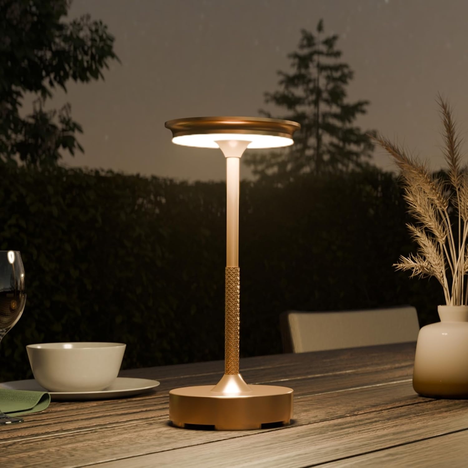 image:imageGlobe Electric 60000176 105 2W Led Integrated Outdoor Table Lamp Black Rechargeable Battery USBC Charging Cable Included 3Level Touch Dimmer Switch Damp RatedBrass