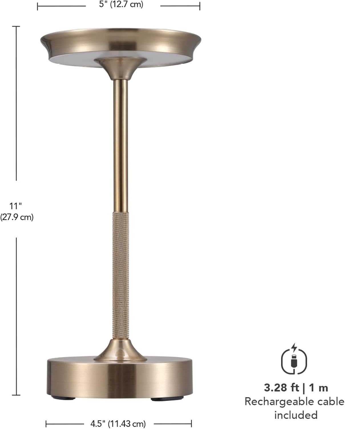 image:imageGlobe Electric 60000176 105 2W Led Integrated Outdoor Table Lamp Black Rechargeable Battery USBC Charging Cable Included 3Level Touch Dimmer Switch Damp RatedBrass