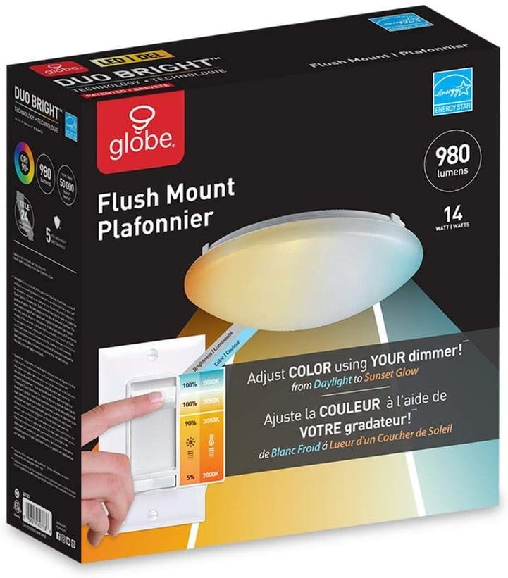 image:imageGlobe Electric 60733 DuoBright Flush Mount White 980 Lumen