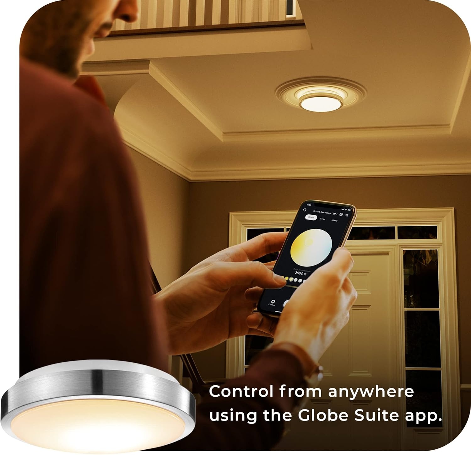 image:imageGlobe Electric 60839 WiFi Smart 11 Flush Mount Ceiling Light Brushed Nickel No Hub Required Voice Activated Energy Star 16 W Multicolor Changing RGB White 2000K 5000K 1120 Lumens 80 CRIBrushed Nickel
