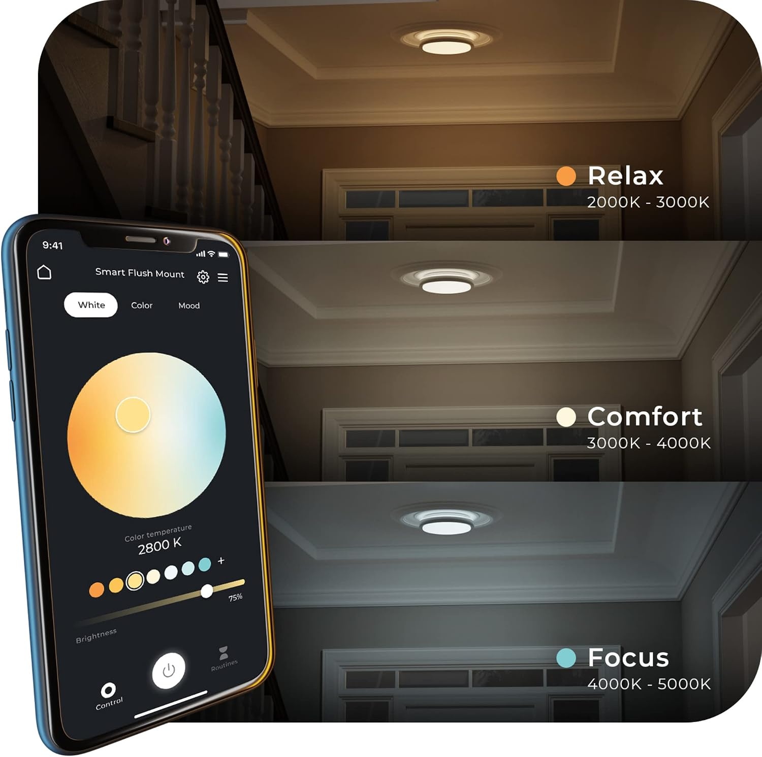 image:imageGlobe Electric 60839 WiFi Smart 11 Flush Mount Ceiling Light Brushed Nickel No Hub Required Voice Activated Energy Star 16 W Multicolor Changing RGB White 2000K 5000K 1120 Lumens 80 CRIBrushed Nickel