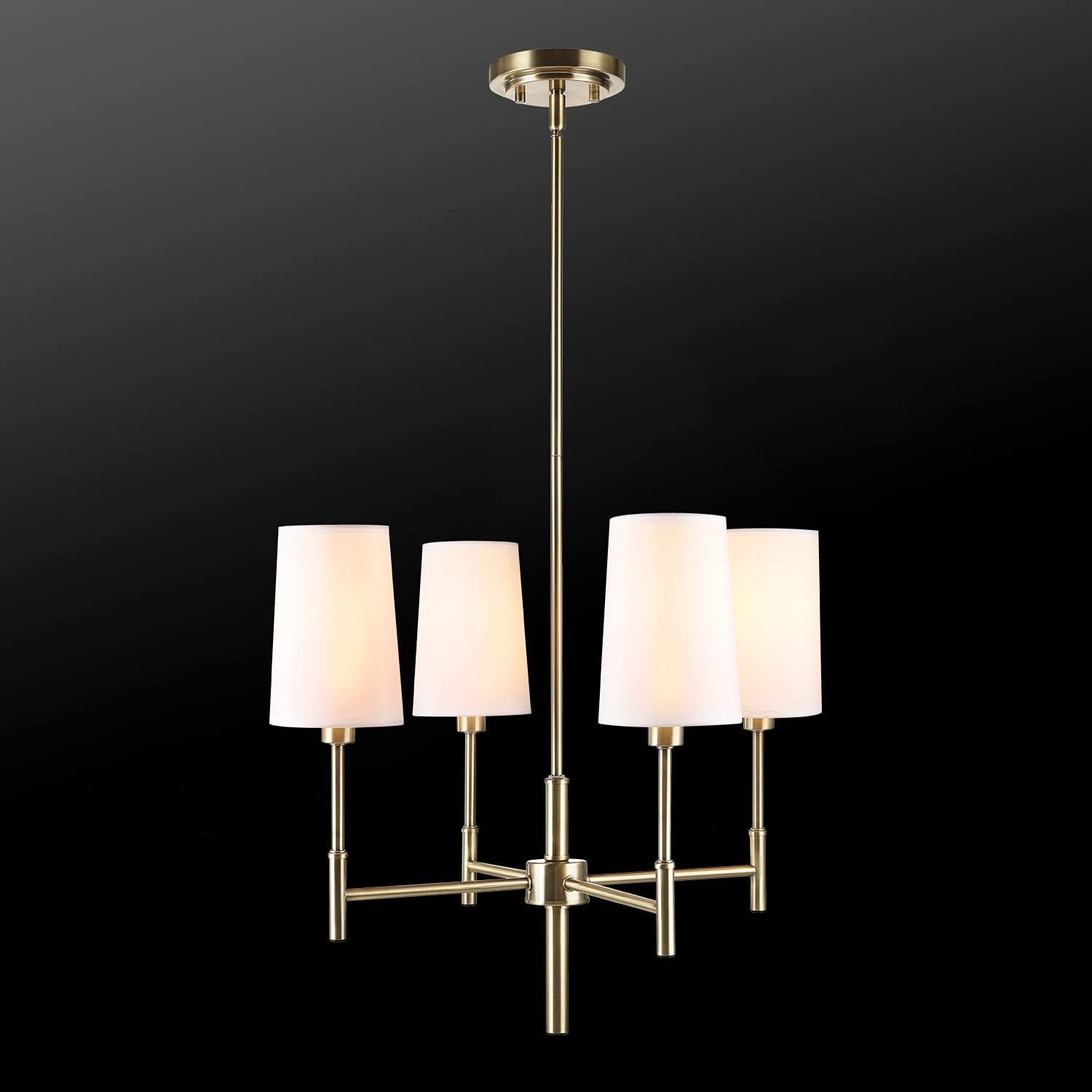 image:imageGlobe Electric 61255 Ronnie 4Light Chandelier Brass White Fabric Shades Bulb Not Included