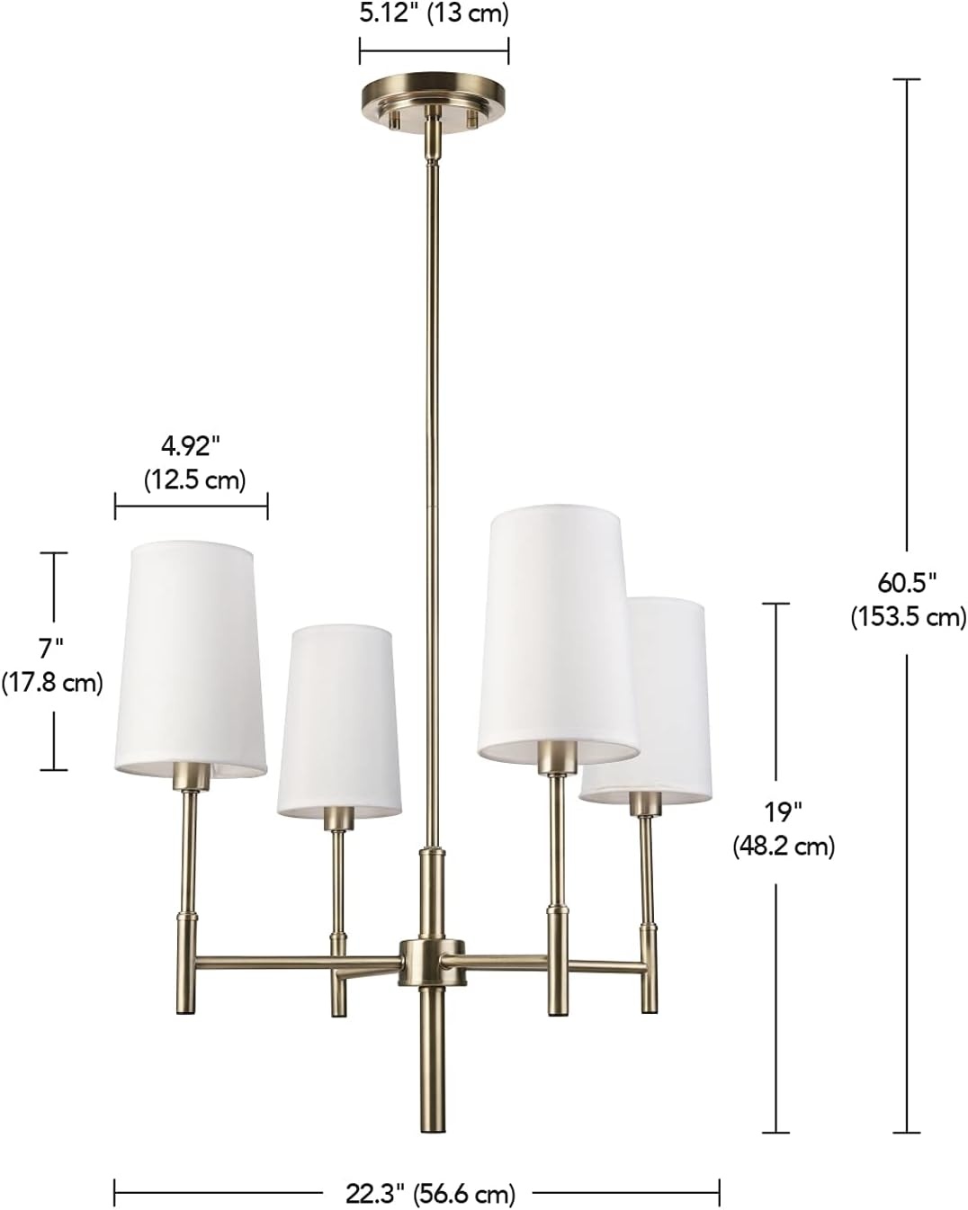 image:imageGlobe Electric 61255 Ronnie 4Light Chandelier Brass White Fabric Shades Bulb Not Included