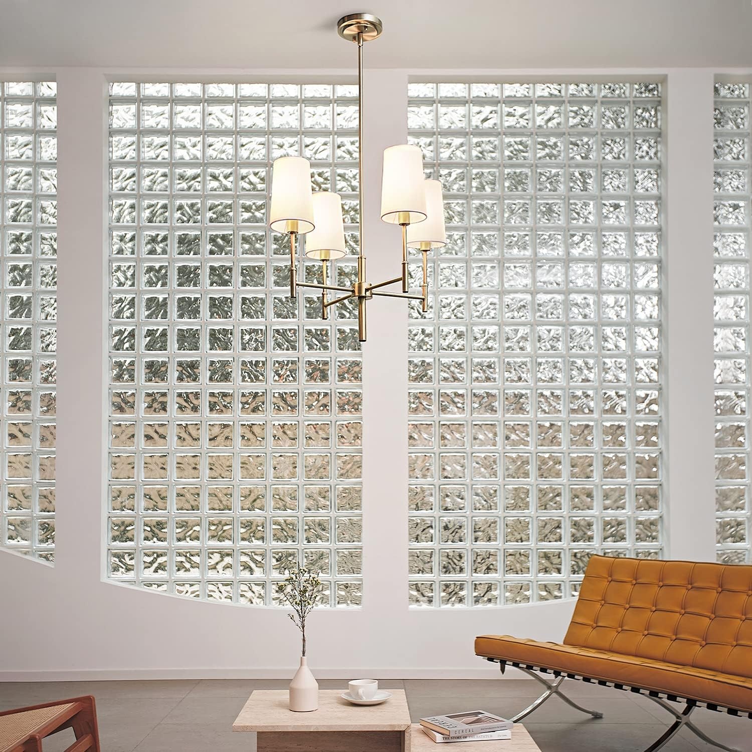 image:imageGlobe Electric 61255 Ronnie 4Light Chandelier Brass White Fabric Shades Bulb Not Included