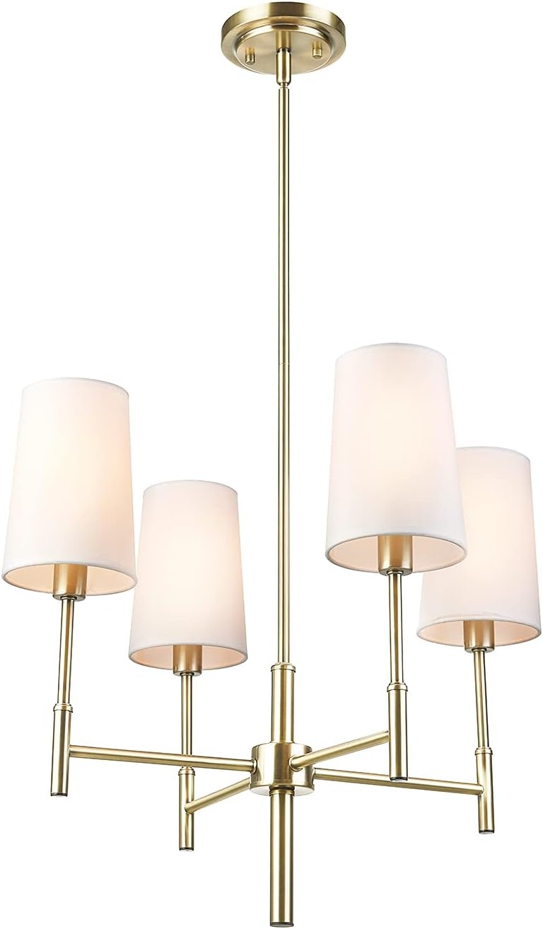 image:imageGlobe Electric 61255 Ronnie 4Light Chandelier Brass White Fabric Shades Bulb Not Included