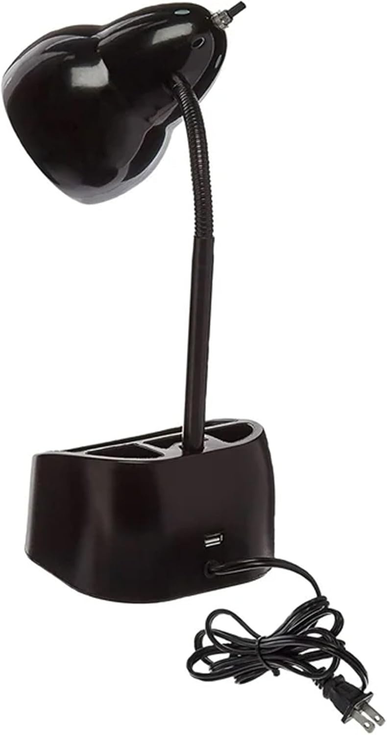 image:imageGlobe Electric 63 x 669 x 1063 Inches Goose Neck Desk Lamp with 10 Watt A19 Non Dimmable LED Bulb 21a USB Port and Organizer Black