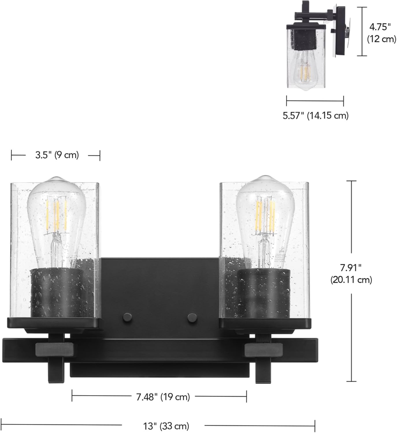 image:imageGlobe Electric 63000101 3Piece Powder Room Set Matte Black 13 2Light Vanity Fixture Seeded Glass Shades Towel Ring Toilet Paper Holder Bathroom Decor Lighting Over Mirror Home EssentialsMatte Black