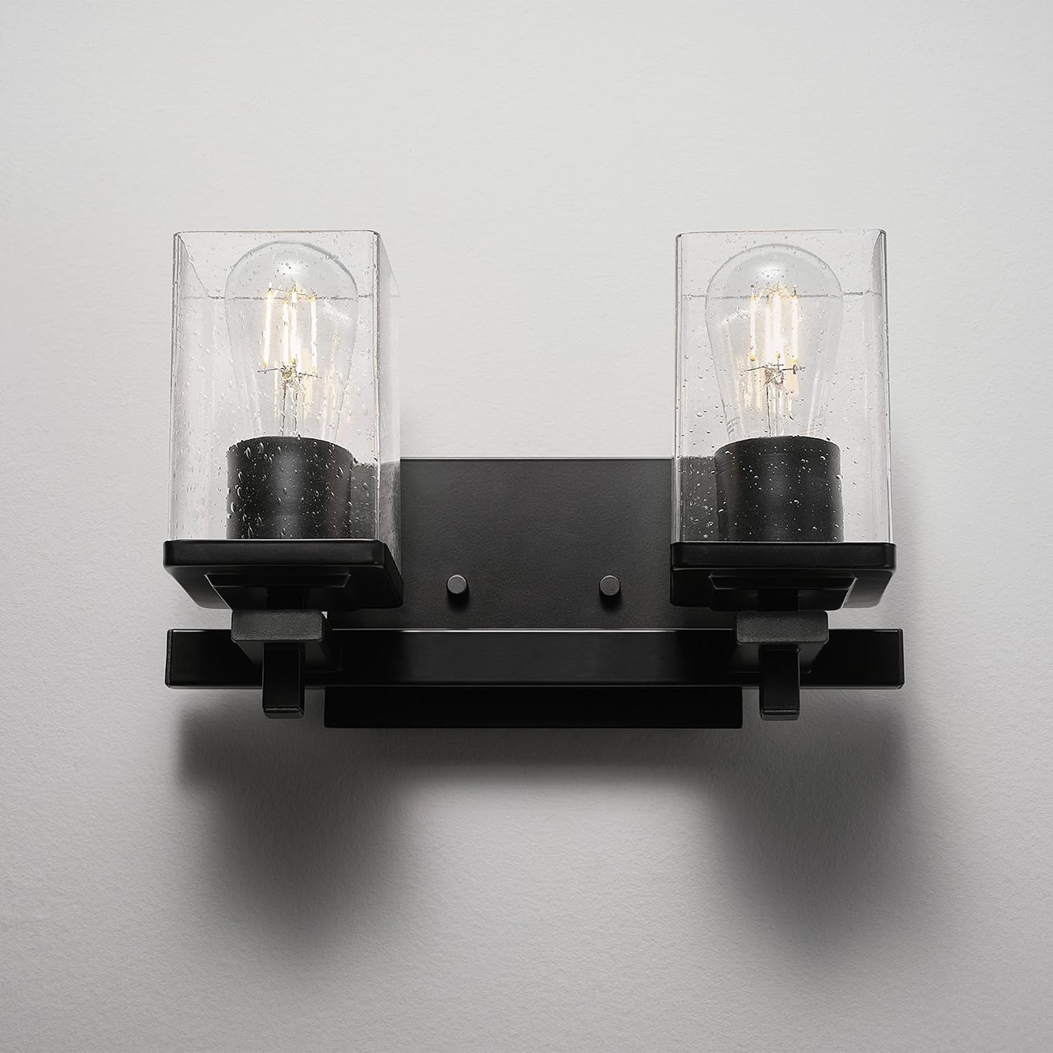 image:imageGlobe Electric 63000101 3Piece Powder Room Set Matte Black 13 2Light Vanity Fixture Seeded Glass Shades Towel Ring Toilet Paper Holder Bathroom Decor Lighting Over Mirror Home EssentialsMatte Black