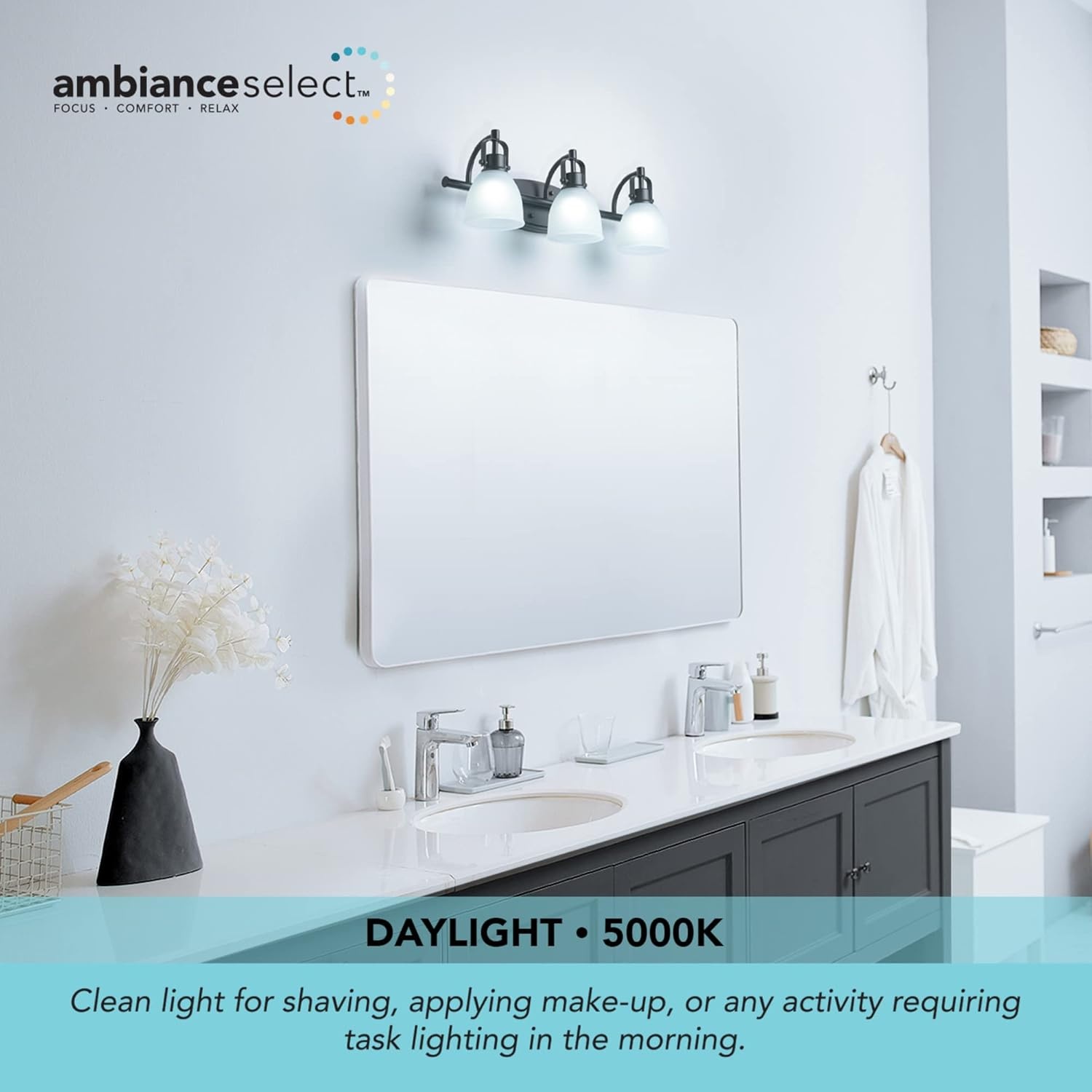 image:imageGlobe Electric 63000104 3Piece Bath Accessories Satin Nickel Finish 15 2Light Vanity Light Alabaster Glass Shades Toilet Paper Holder Towel Ring Bathroom Dcor Home EssentialsMatte Black LED