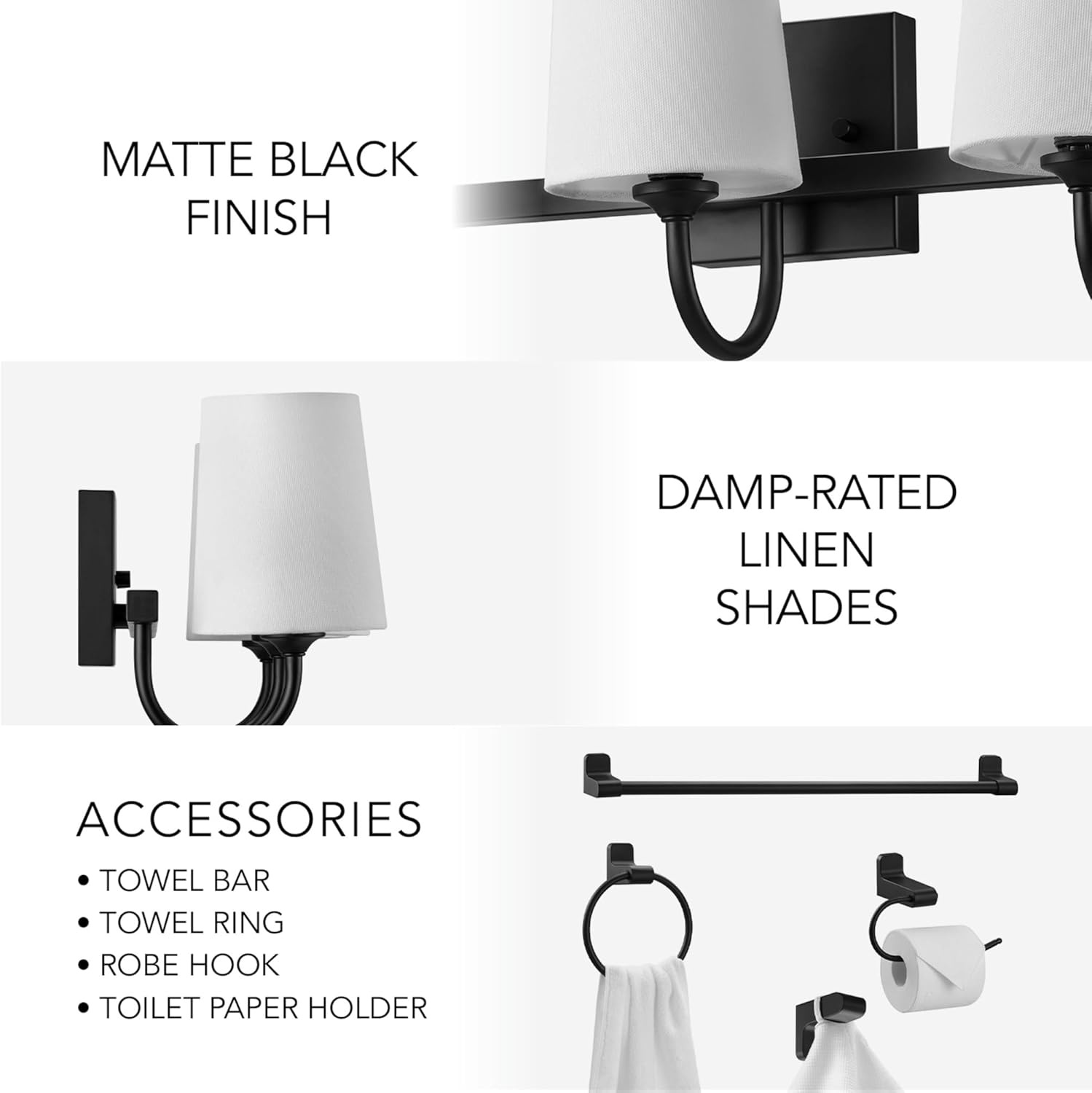 image:imageGlobe Electric 63000104 3Piece Bath Accessories Satin Nickel Finish 15 2Light Vanity Light Alabaster Glass Shades Toilet Paper Holder Towel Ring Bathroom Dcor Home EssentialsBlack Linen Shades
