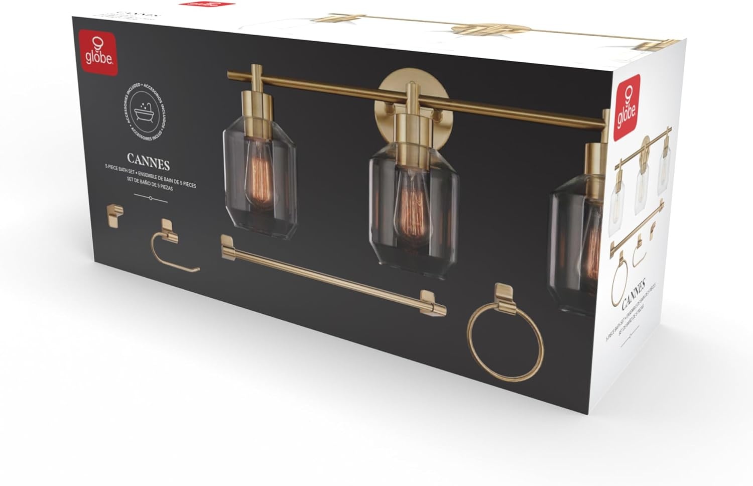 image:imageGlobe Electric 63000104 3Piece Bath Accessories Satin Nickel Finish 15 2Light Vanity Light Alabaster Glass Shades Toilet Paper Holder Towel Ring Bathroom Dcor Home EssentialsGold
