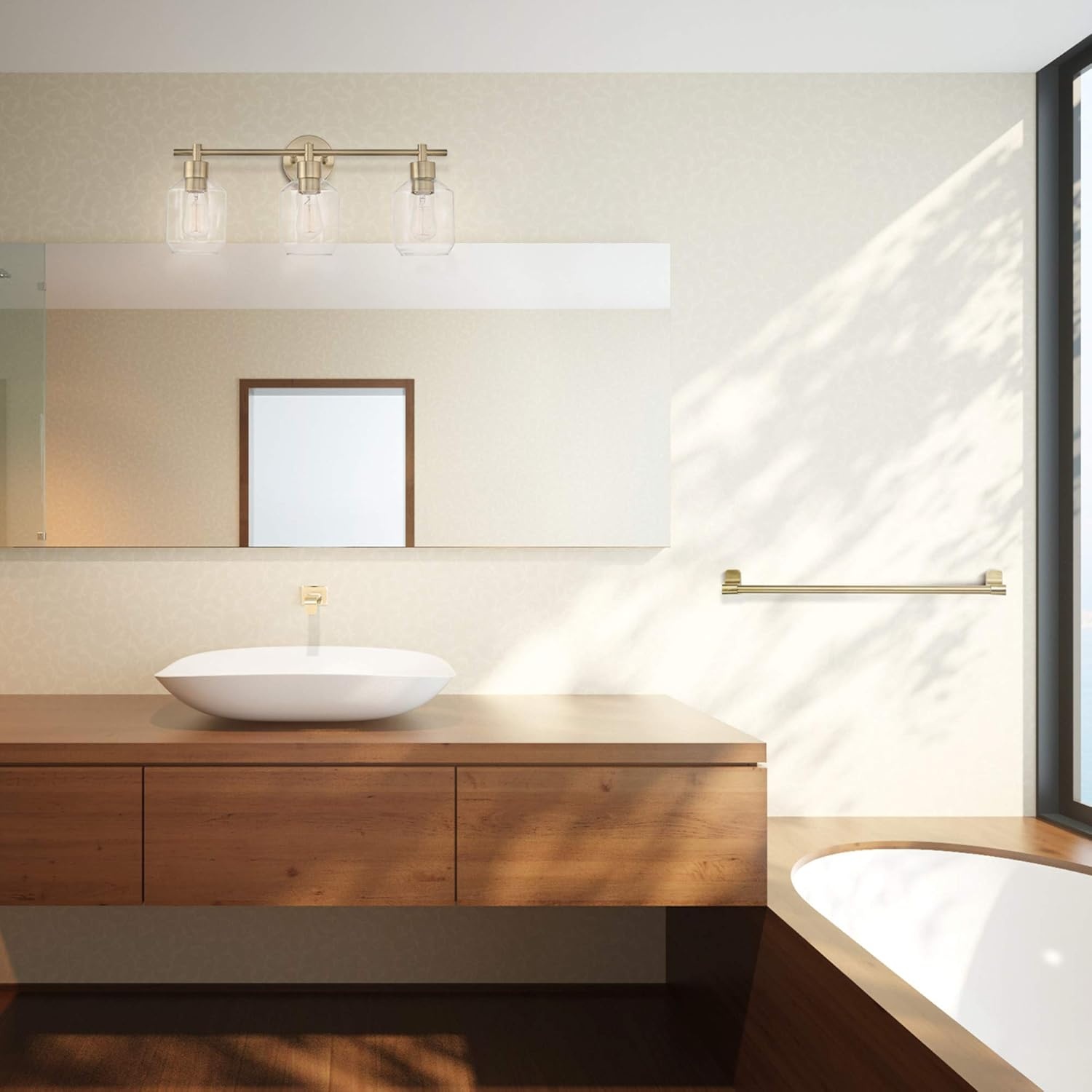 image:imageGlobe Electric 63000104 3Piece Bath Accessories Satin Nickel Finish 15 2Light Vanity Light Alabaster Glass Shades Toilet Paper Holder Towel Ring Bathroom Dcor Home EssentialsGold