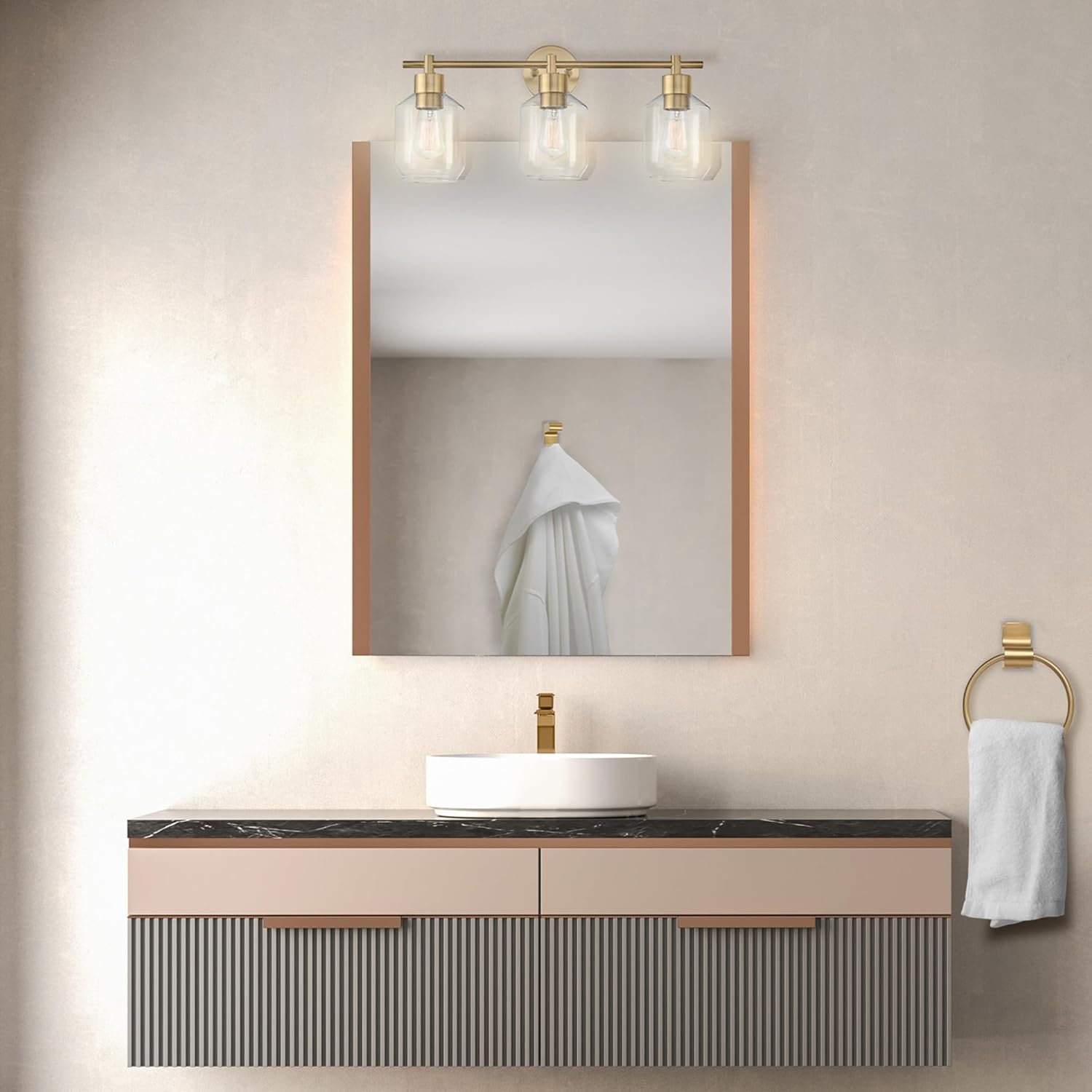 image:imageGlobe Electric 63000104 3Piece Bath Accessories Satin Nickel Finish 15 2Light Vanity Light Alabaster Glass Shades Toilet Paper Holder Towel Ring Bathroom Dcor Home EssentialsGold