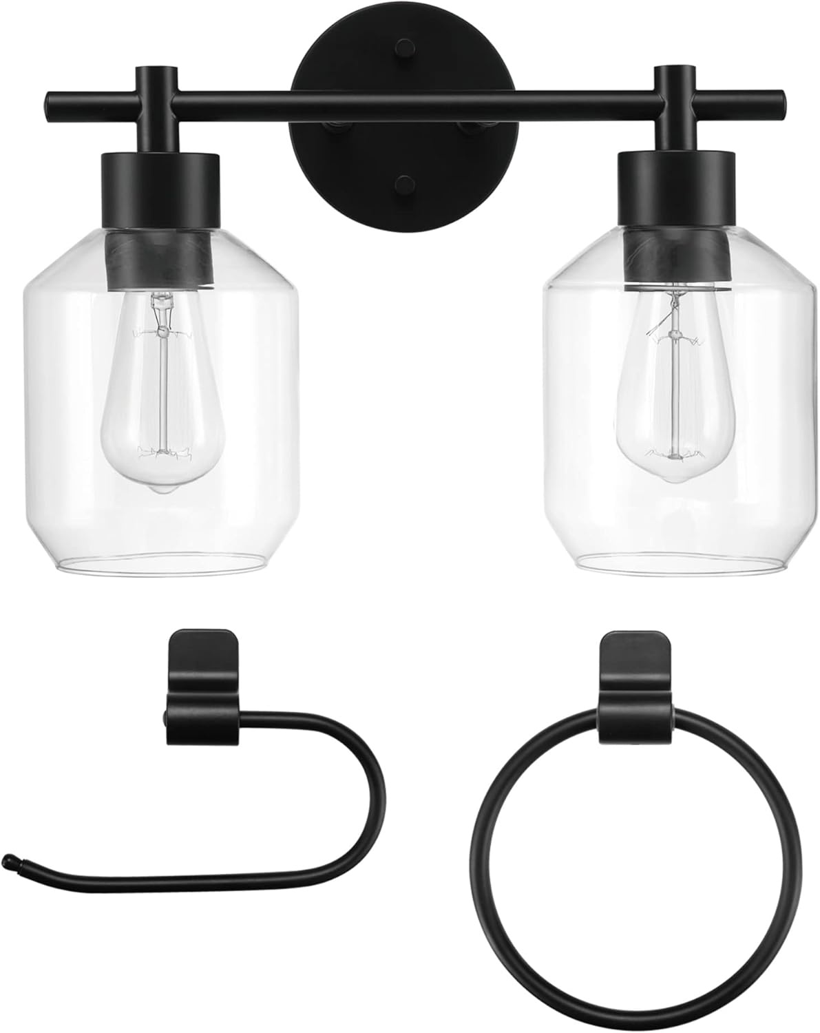 image:imageGlobe Electric 63000104 3Piece Bath Accessories Satin Nickel Finish 15 2Light Vanity Light Alabaster Glass Shades Toilet Paper Holder Towel Ring Bathroom Dcor Home EssentialsMatte Black 3Piece