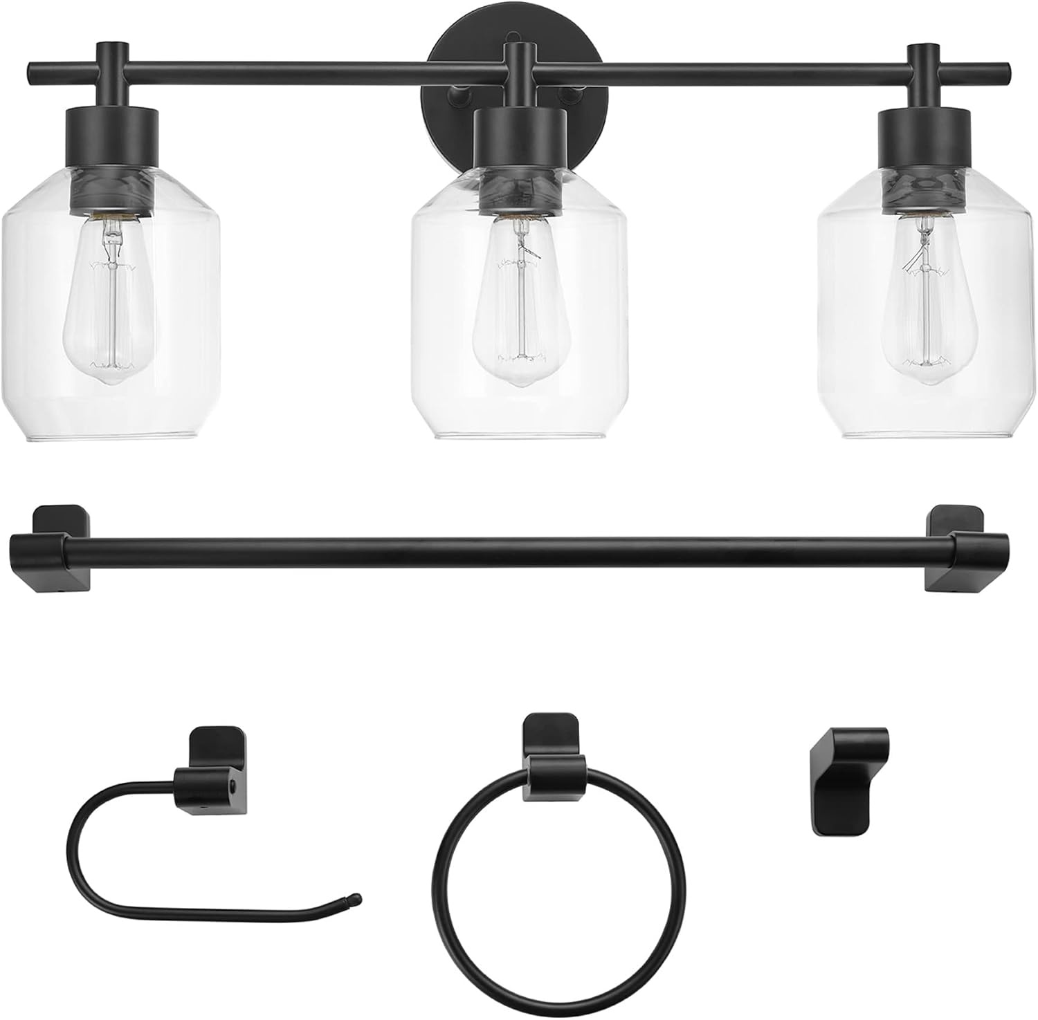 image:imageGlobe Electric 63000104 3Piece Bath Accessories Satin Nickel Finish 15 2Light Vanity Light Alabaster Glass Shades Toilet Paper Holder Towel Ring Bathroom Dcor Home EssentialsMatte Black 5Piece