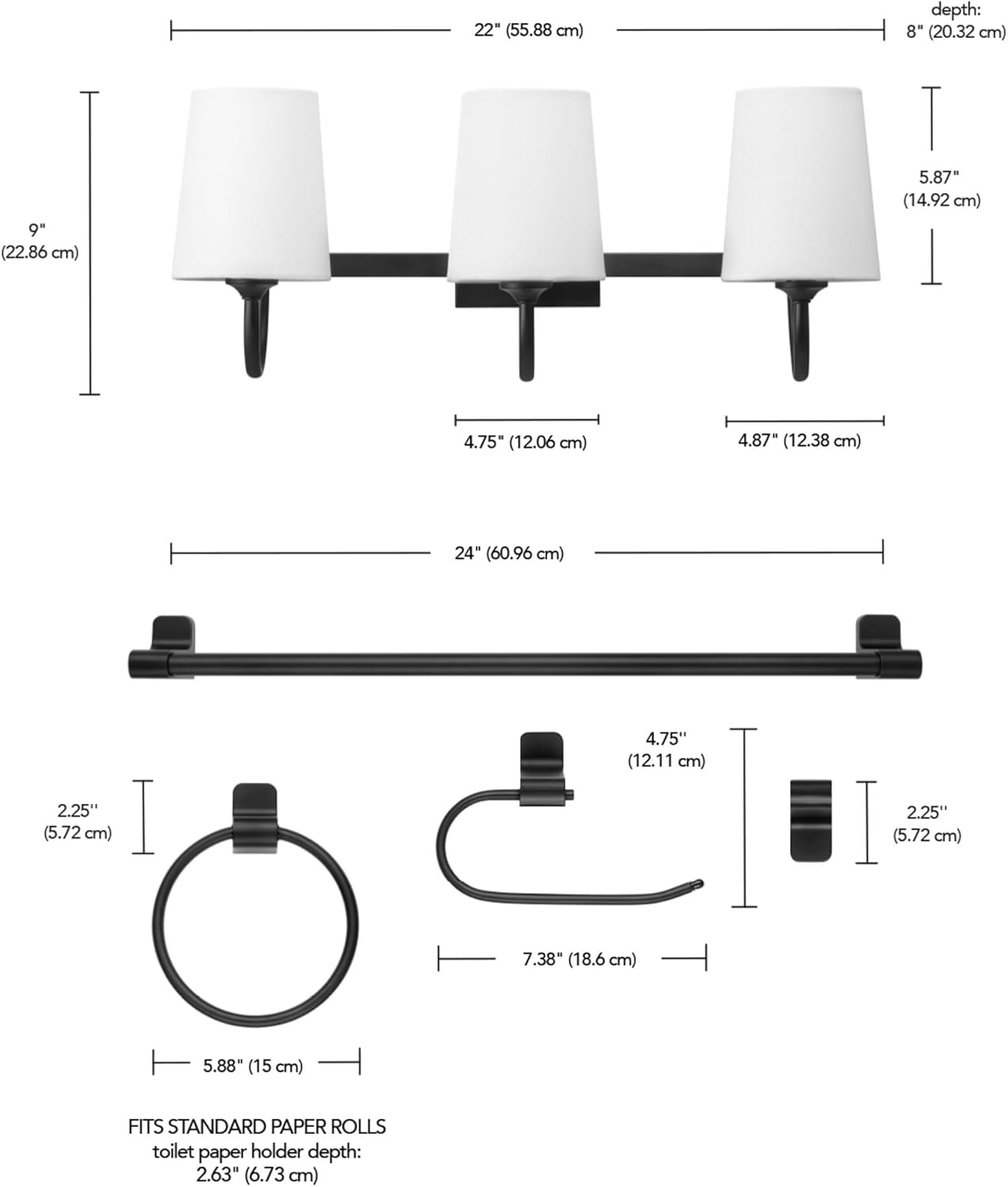 image:imageGlobe Electric 63000104 3Piece Bath Accessories Satin Nickel Finish 15 2Light Vanity Light Alabaster Glass Shades Toilet Paper Holder Towel Ring Bathroom Dcor Home EssentialsBlack Linen Shades