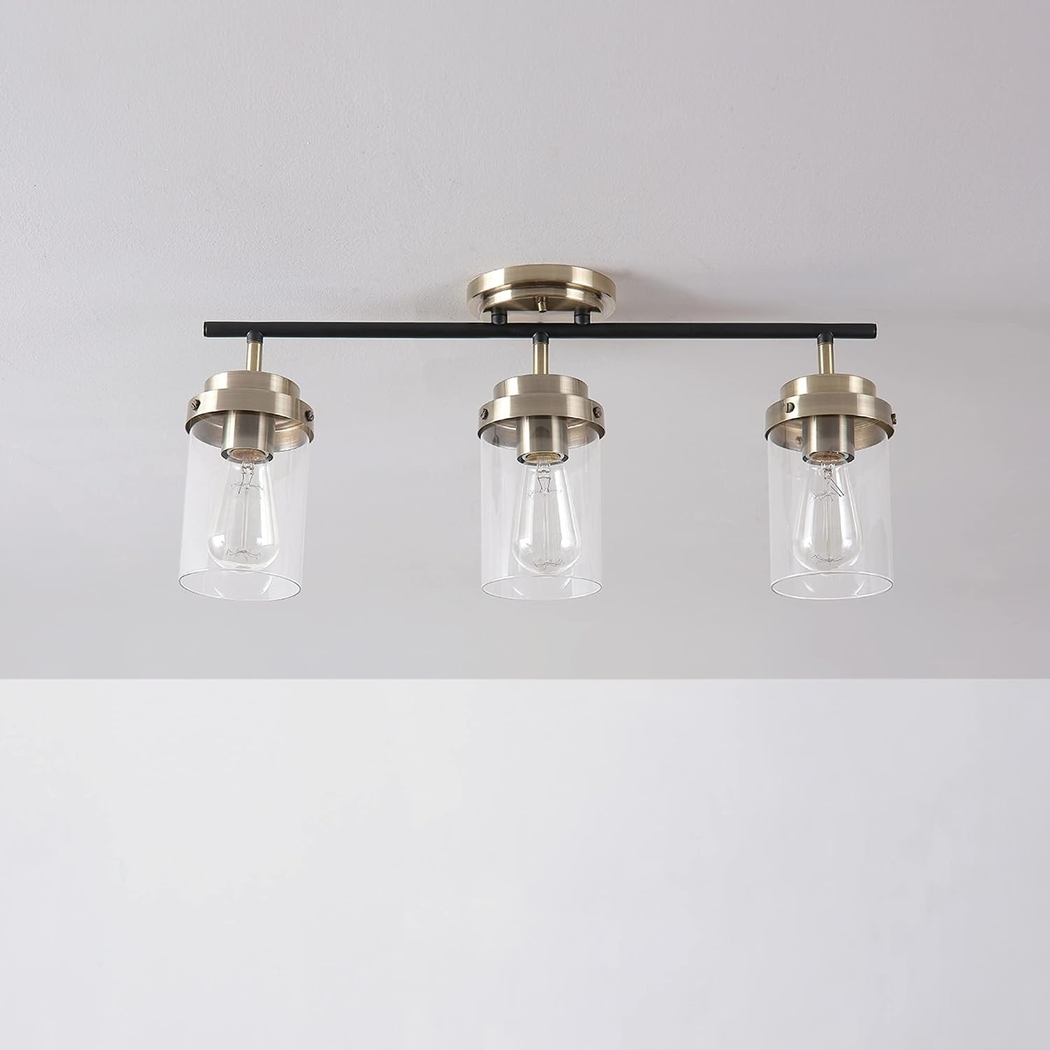 image:imageGlobe Electric 64000045 24 3Light Track Lighting Pewter Clear Glass Shades Ceiling Light Pivot Shade 3 Bulb Kitchen Lights E26 SocketAntique Brass Black