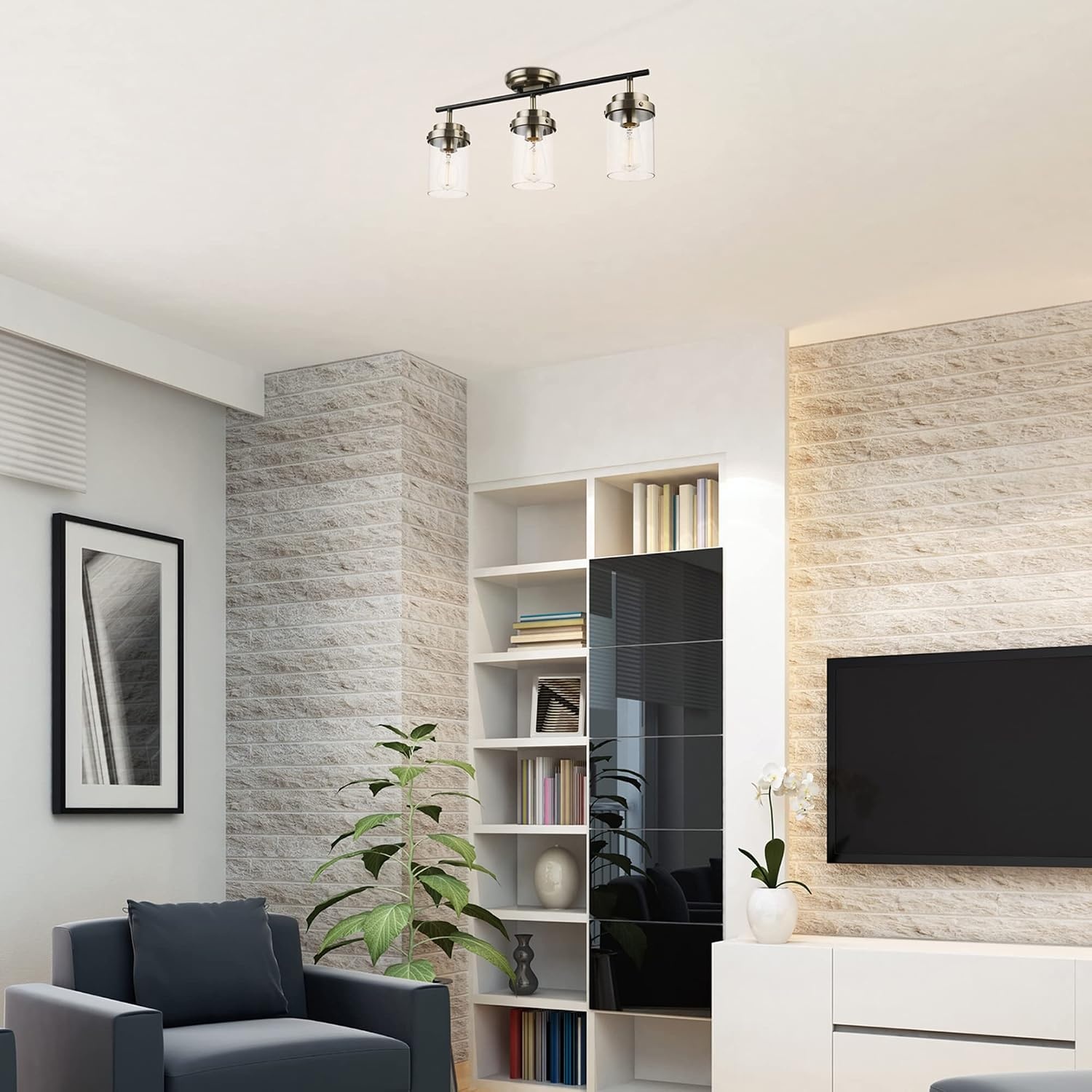 image:imageGlobe Electric 64000045 24 3Light Track Lighting Pewter Clear Glass Shades Ceiling Light Pivot Shade 3 Bulb Kitchen Lights E26 SocketAntique Brass Black