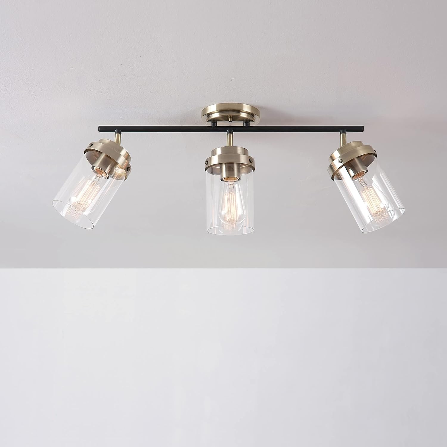 image:imageGlobe Electric 64000045 24 3Light Track Lighting Pewter Clear Glass Shades Ceiling Light Pivot Shade 3 Bulb Kitchen Lights E26 SocketAntique Brass Black