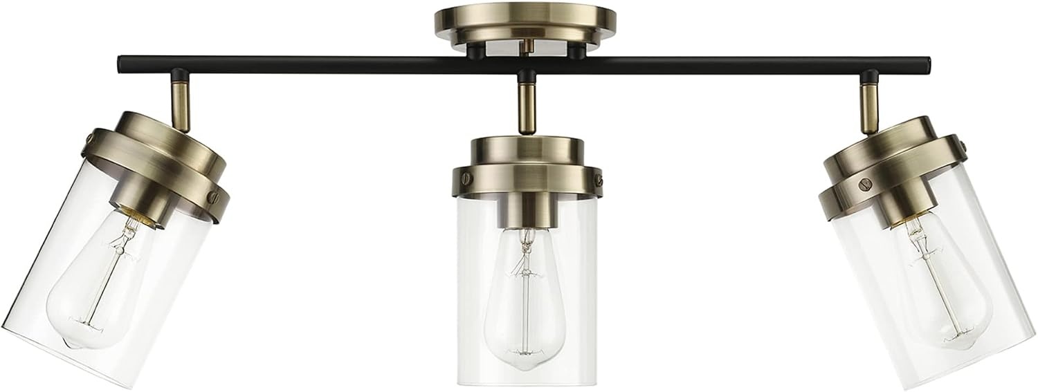 image:imageGlobe Electric 64000045 24 3Light Track Lighting Pewter Clear Glass Shades Ceiling Light Pivot Shade 3 Bulb Kitchen Lights E26 SocketAntique Brass Black