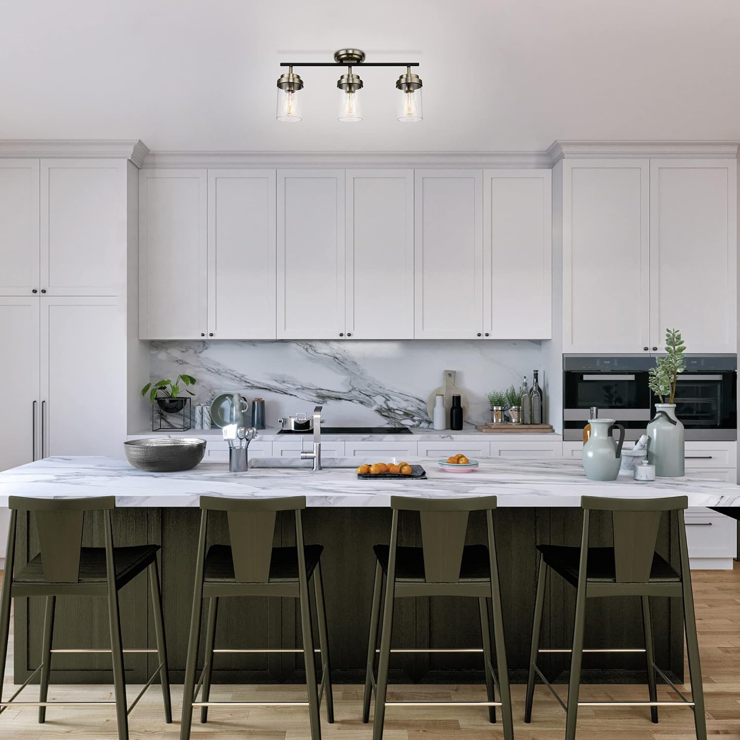 image:imageGlobe Electric 64000045 24 3Light Track Lighting Pewter Clear Glass Shades Ceiling Light Pivot Shade 3 Bulb Kitchen Lights E26 SocketAntique Brass Black