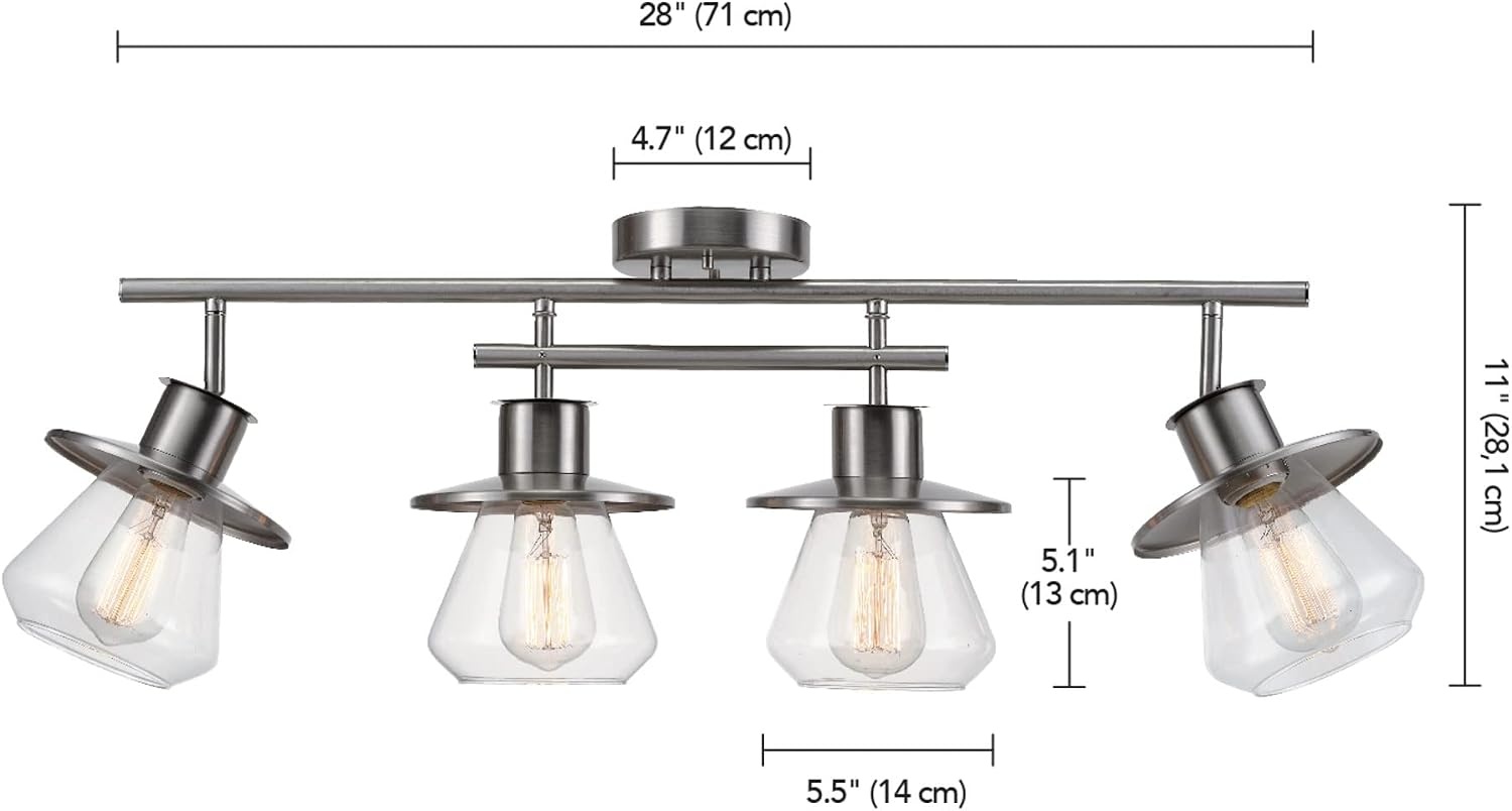 image:imageGlobe Electric 64000045 24 3Light Track Lighting Pewter Clear Glass Shades Ceiling Light Pivot Shade 3 Bulb Kitchen Lights E26 SocketBrushed Nickel