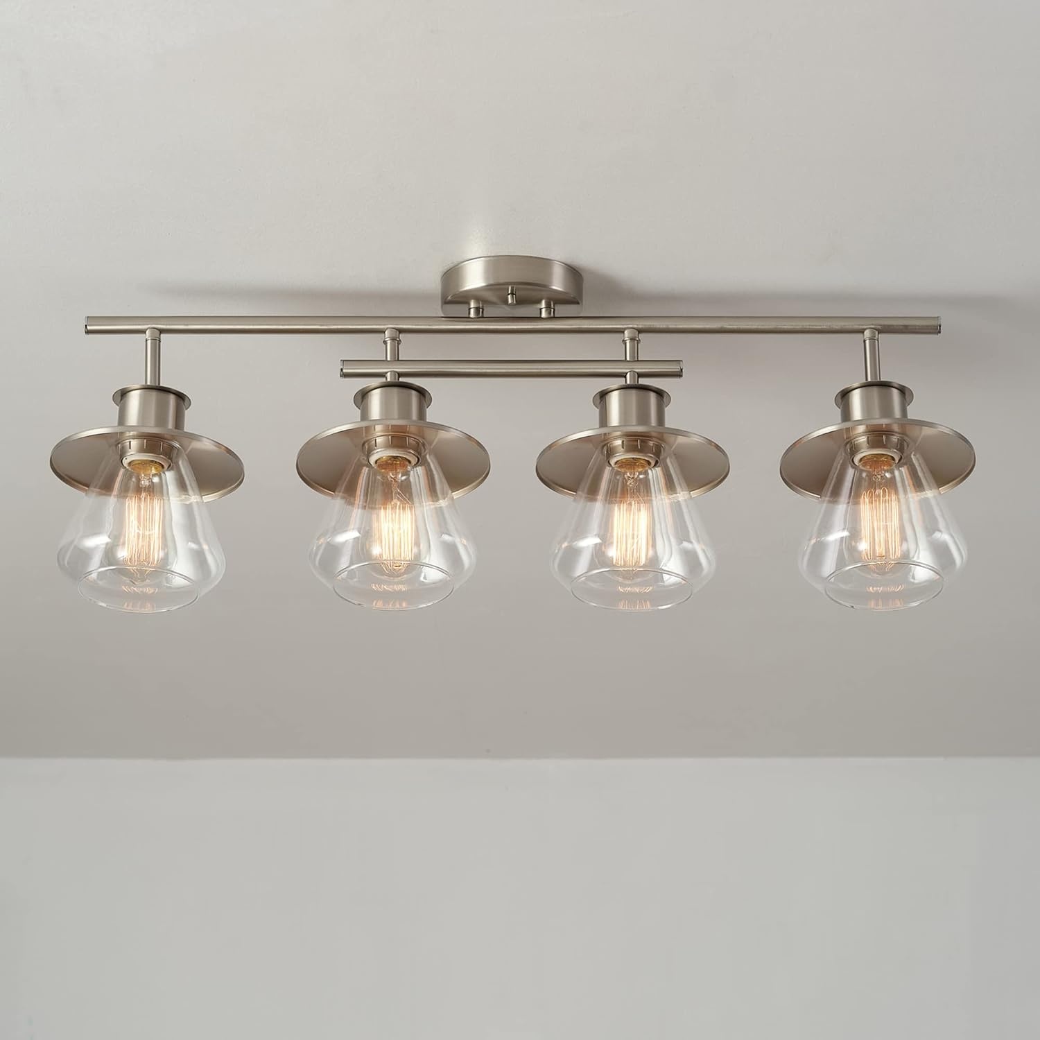image:imageGlobe Electric 64000045 24 3Light Track Lighting Pewter Clear Glass Shades Ceiling Light Pivot Shade 3 Bulb Kitchen Lights E26 SocketBrushed Nickel