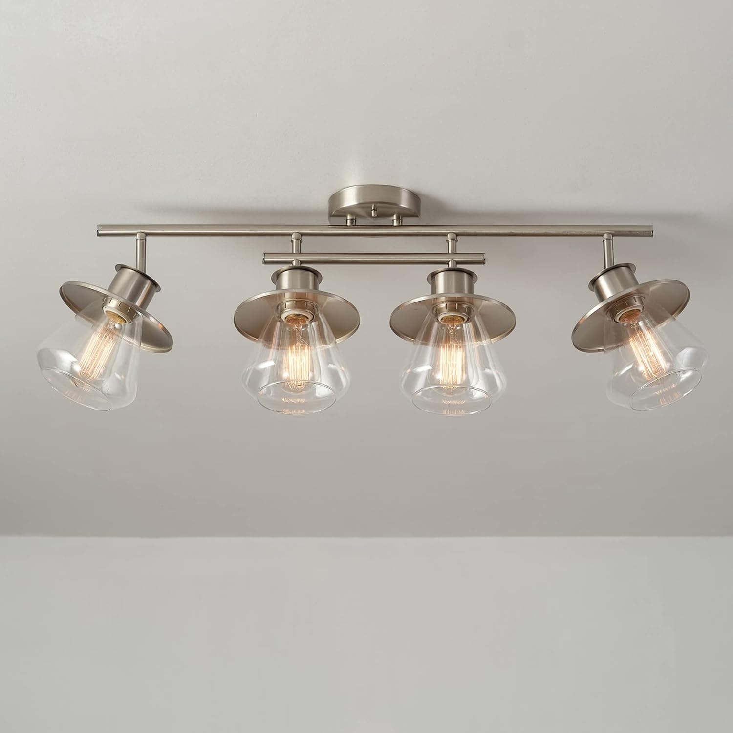 image:imageGlobe Electric 64000045 24 3Light Track Lighting Pewter Clear Glass Shades Ceiling Light Pivot Shade 3 Bulb Kitchen Lights E26 SocketBrushed Nickel