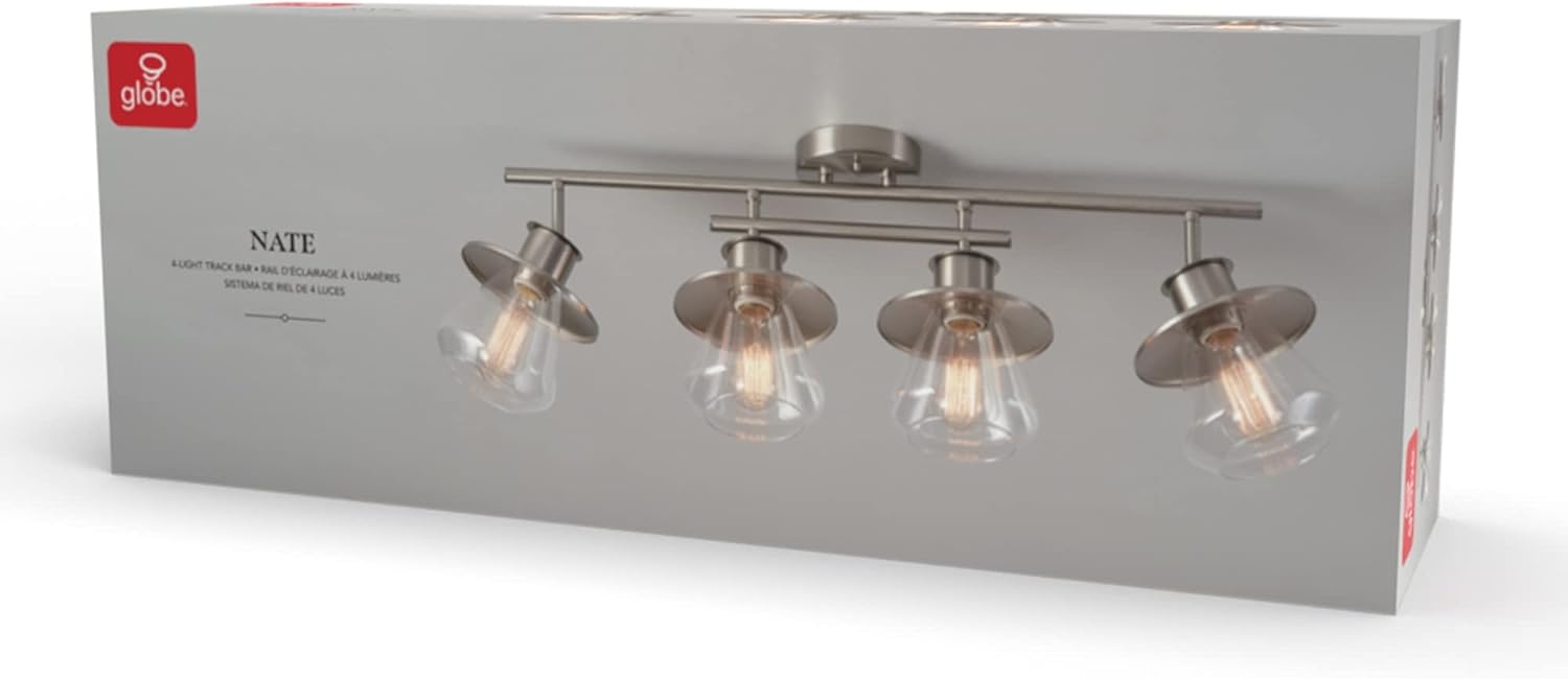 image:imageGlobe Electric 64000045 24 3Light Track Lighting Pewter Clear Glass Shades Ceiling Light Pivot Shade 3 Bulb Kitchen Lights E26 SocketBrushed Nickel