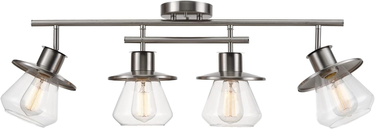 image:imageGlobe Electric 64000045 24 3Light Track Lighting Pewter Clear Glass Shades Ceiling Light Pivot Shade 3 Bulb Kitchen Lights E26 SocketBrushed Nickel