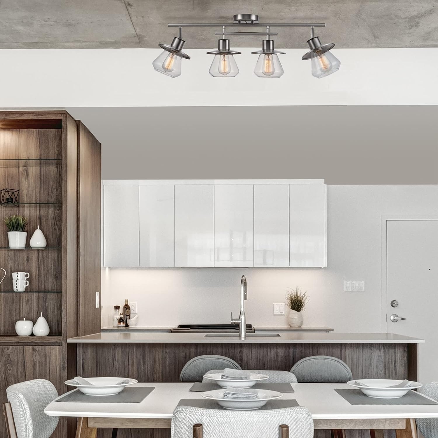 image:imageGlobe Electric 64000045 24 3Light Track Lighting Pewter Clear Glass Shades Ceiling Light Pivot Shade 3 Bulb Kitchen Lights E26 SocketBrushed Nickel